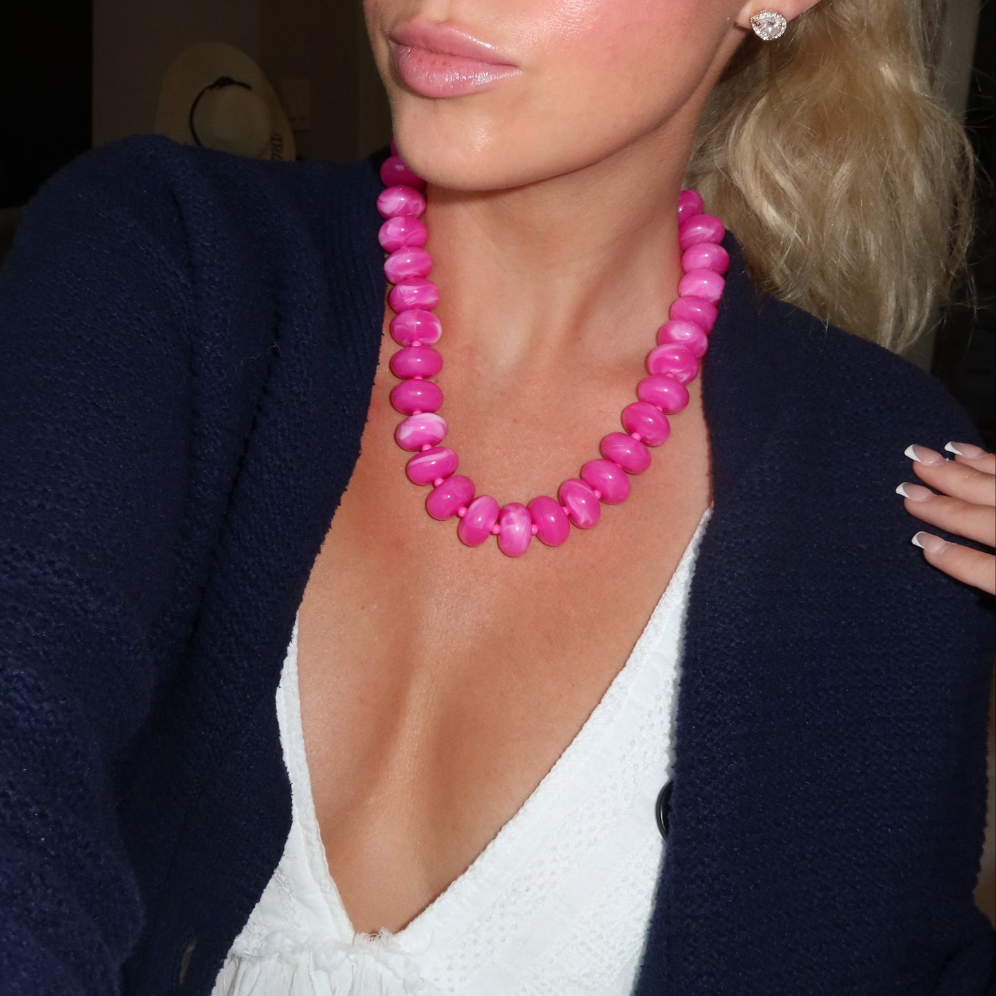 Marlan Chunky Beaded Necklace- Hot Pink Mix
