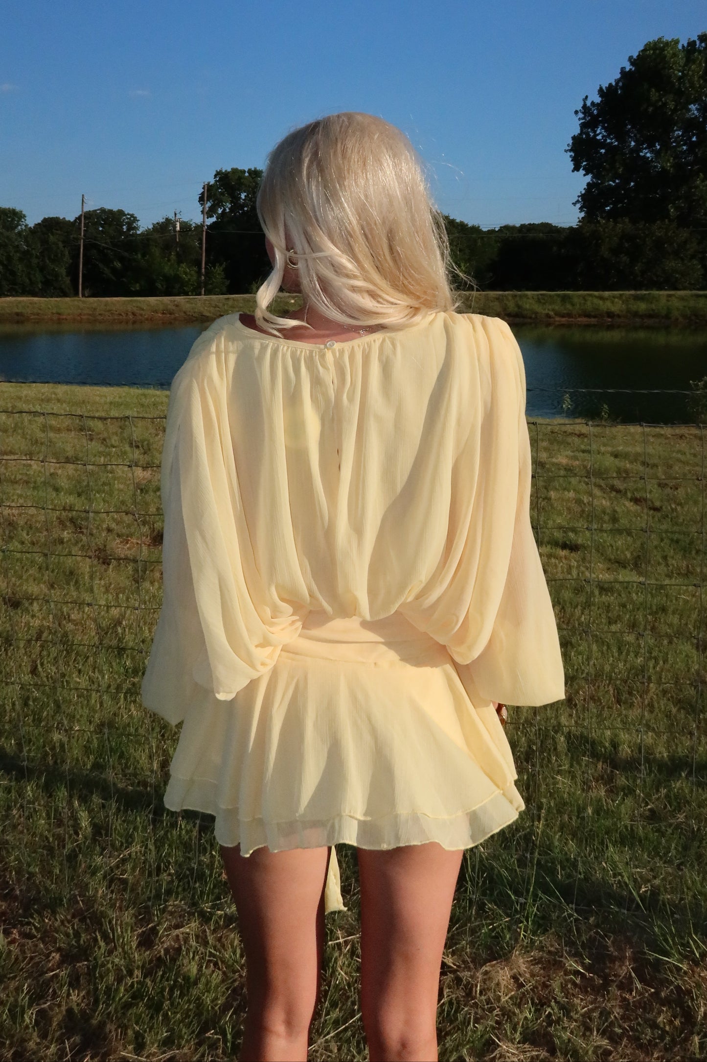 Crinkle Chiffon Shoulder Pad Ruffle Mini Dress