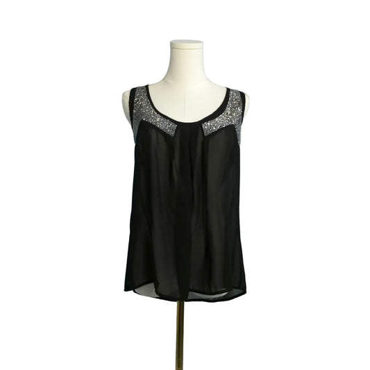 Black Sheer Rhinestone Tank Top - Small