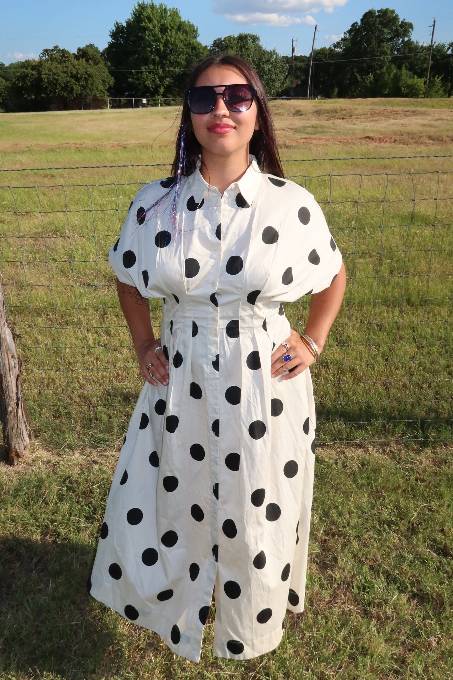 Polka Dot Pintuck Midi Dress