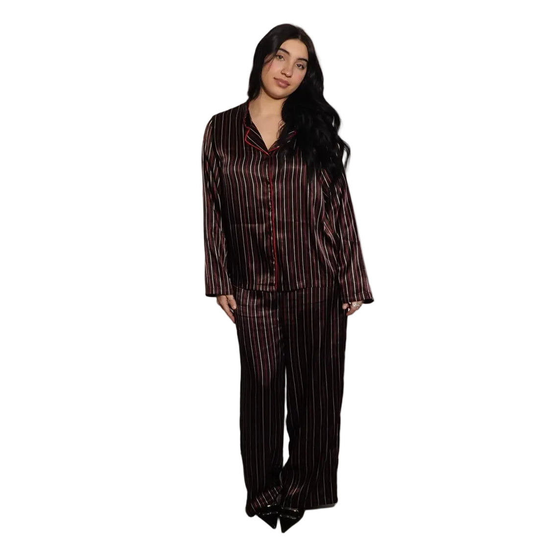 Luxe Pinstripe Satin Pajama Set-M