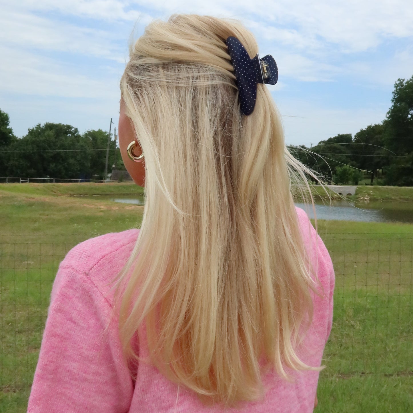 Navy Polka Dot Claw Clip