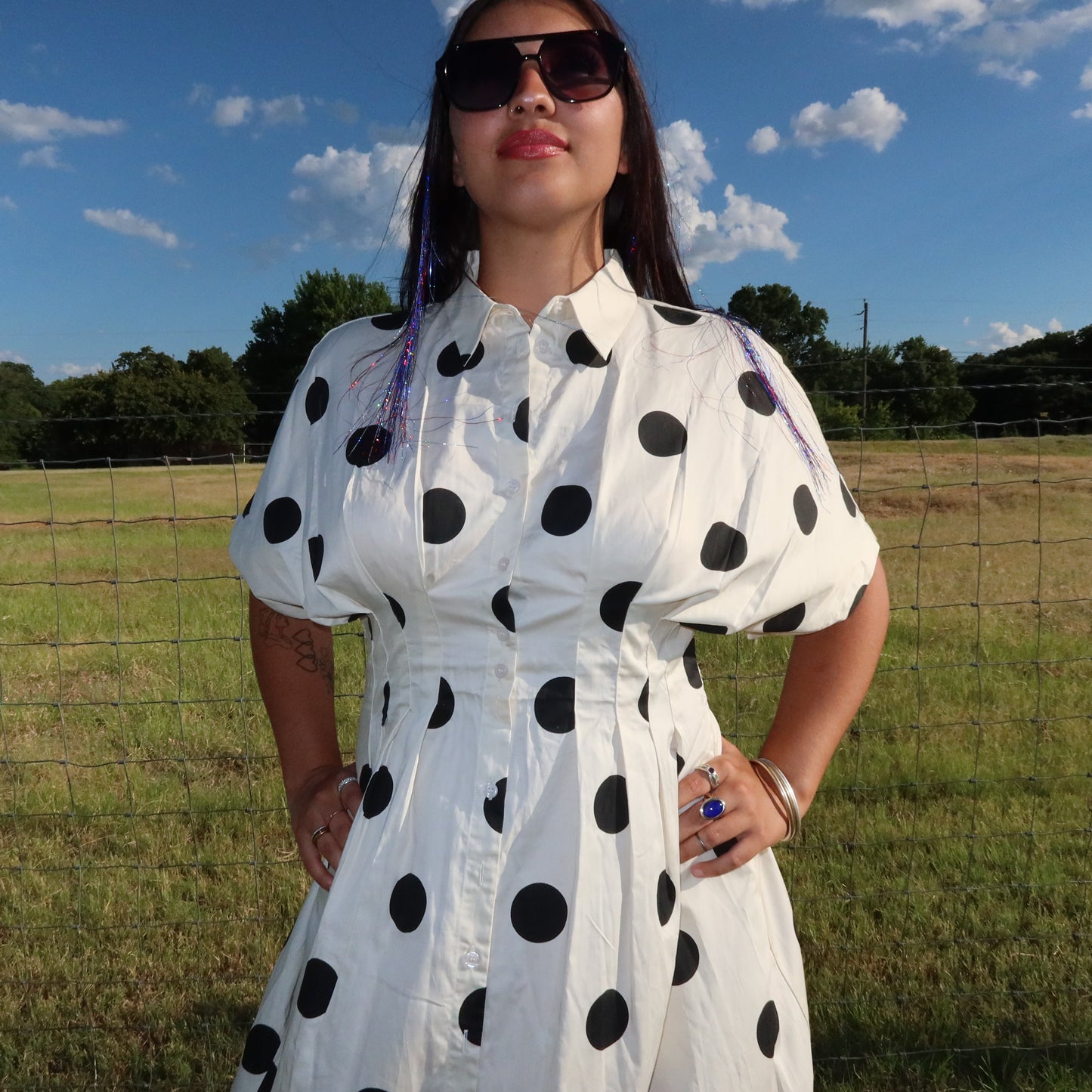 Polka Dot Pintuck Midi Dress