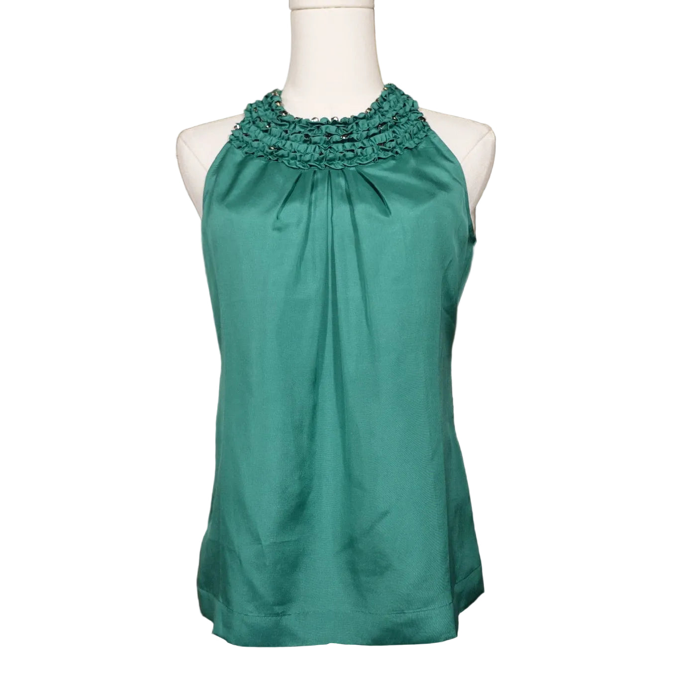 Emerald Satin Embellished Halter Top (XS)
