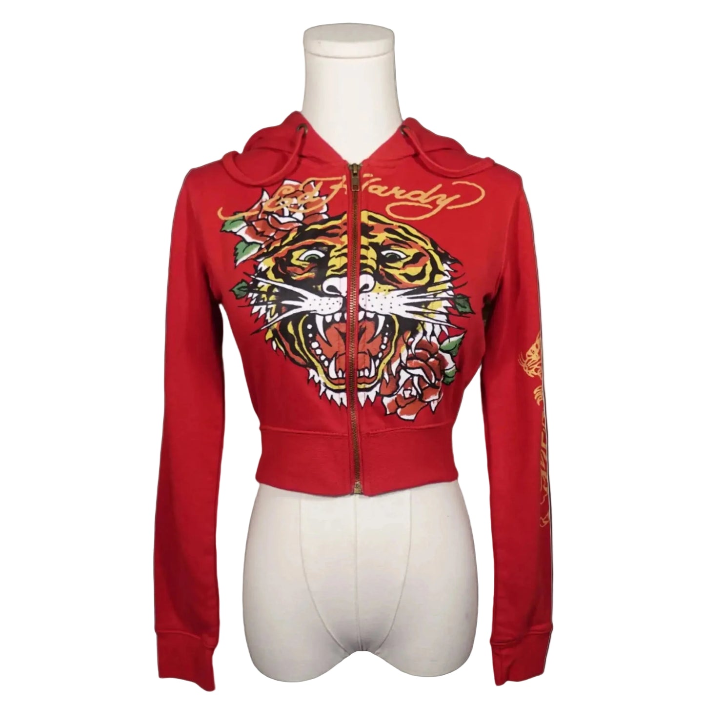 Ed Hardy Tiger and Rose Crop Red Jacket-S
