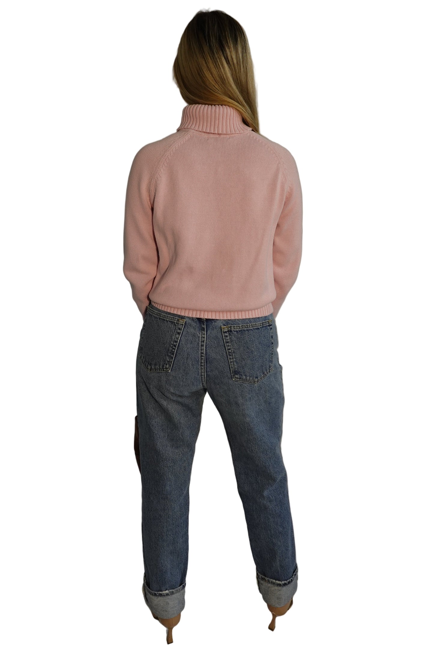 Jeanne Pierre Pastel Pink Ribbed Turtleneck Sweater-L