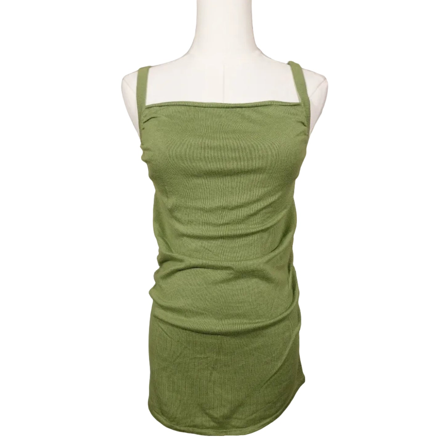Olive Ruched Mini Dress-S