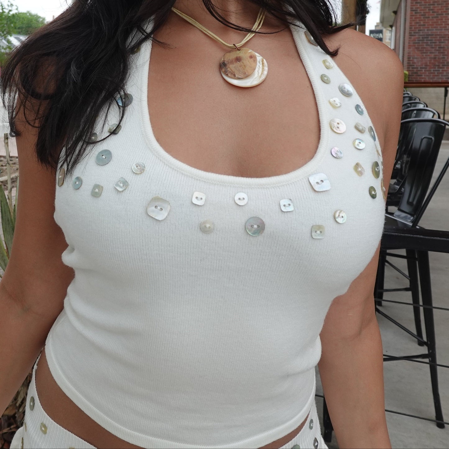 Embellished Knit Halter & Skirt Set