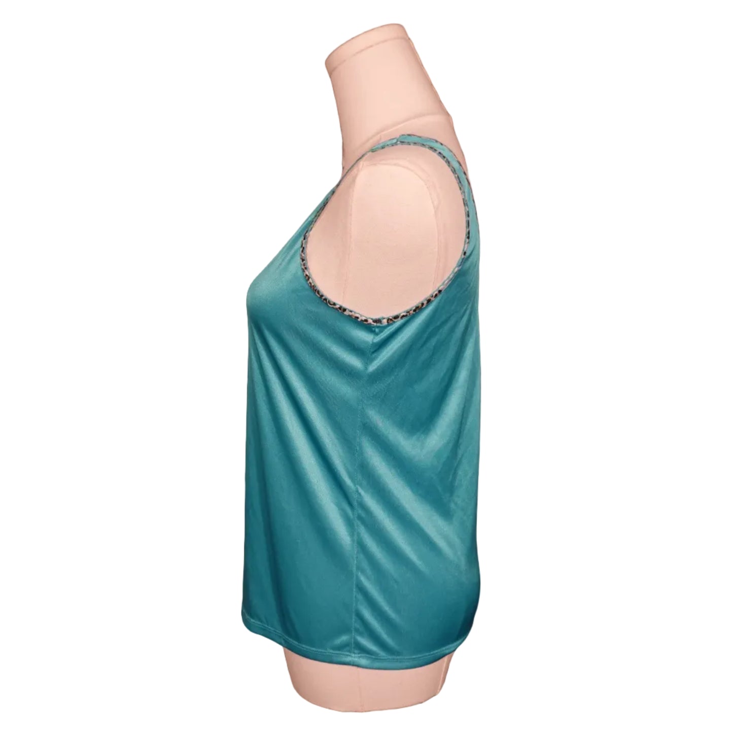 Secret Treasures Teal Leopard Trim Satin Tank-S