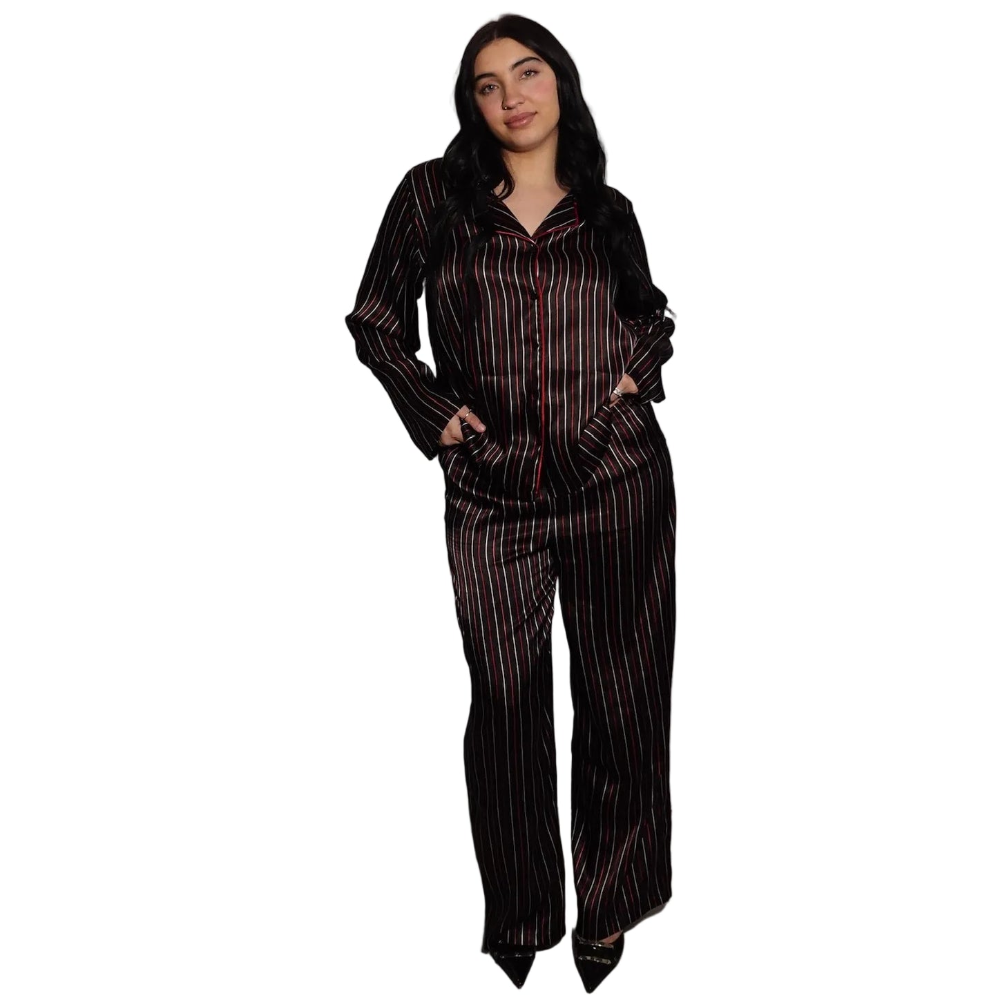 Luxe Pinstripe Satin Pajama Set-M