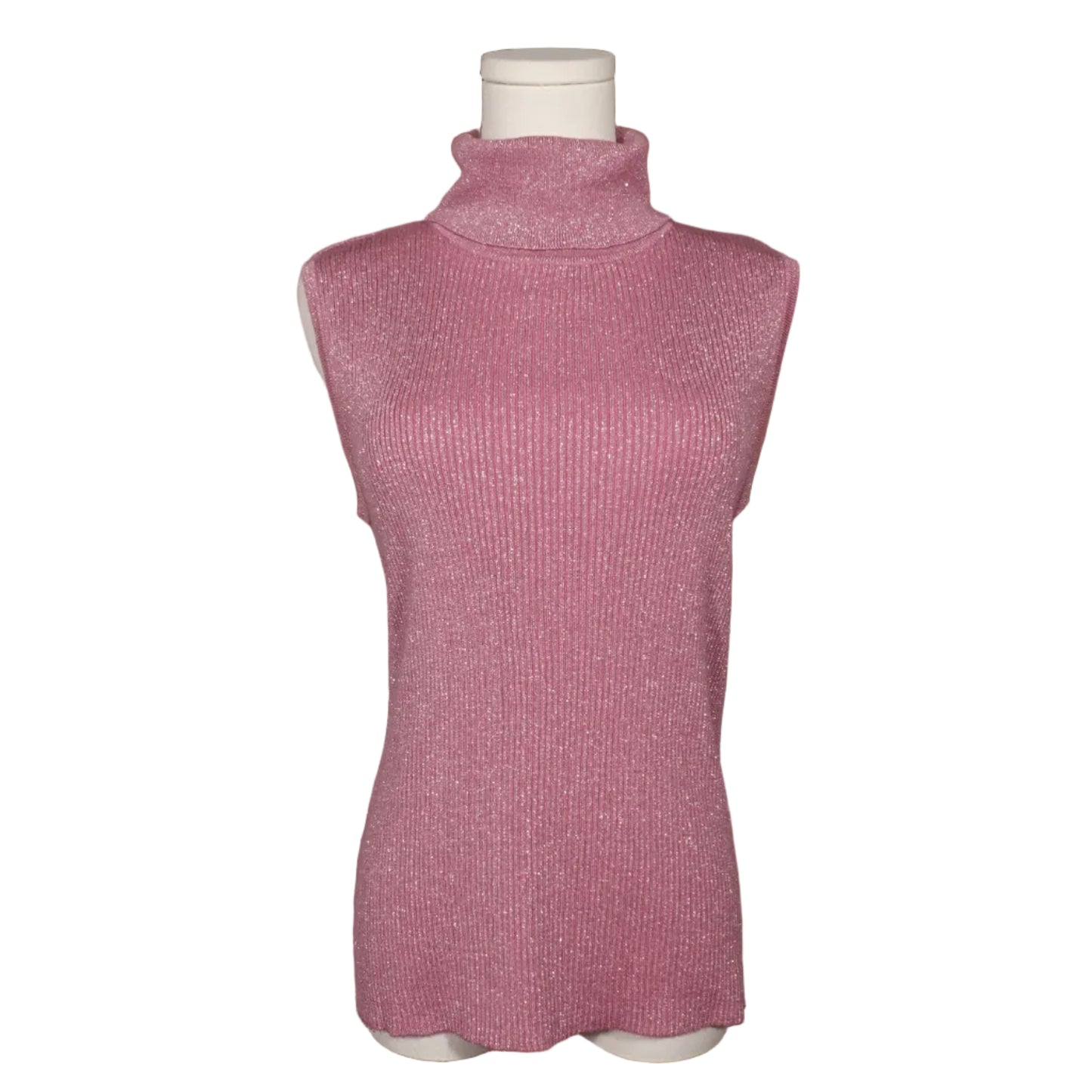 Kikit Pink Shimmer Mock Sleeveless Sweater-M