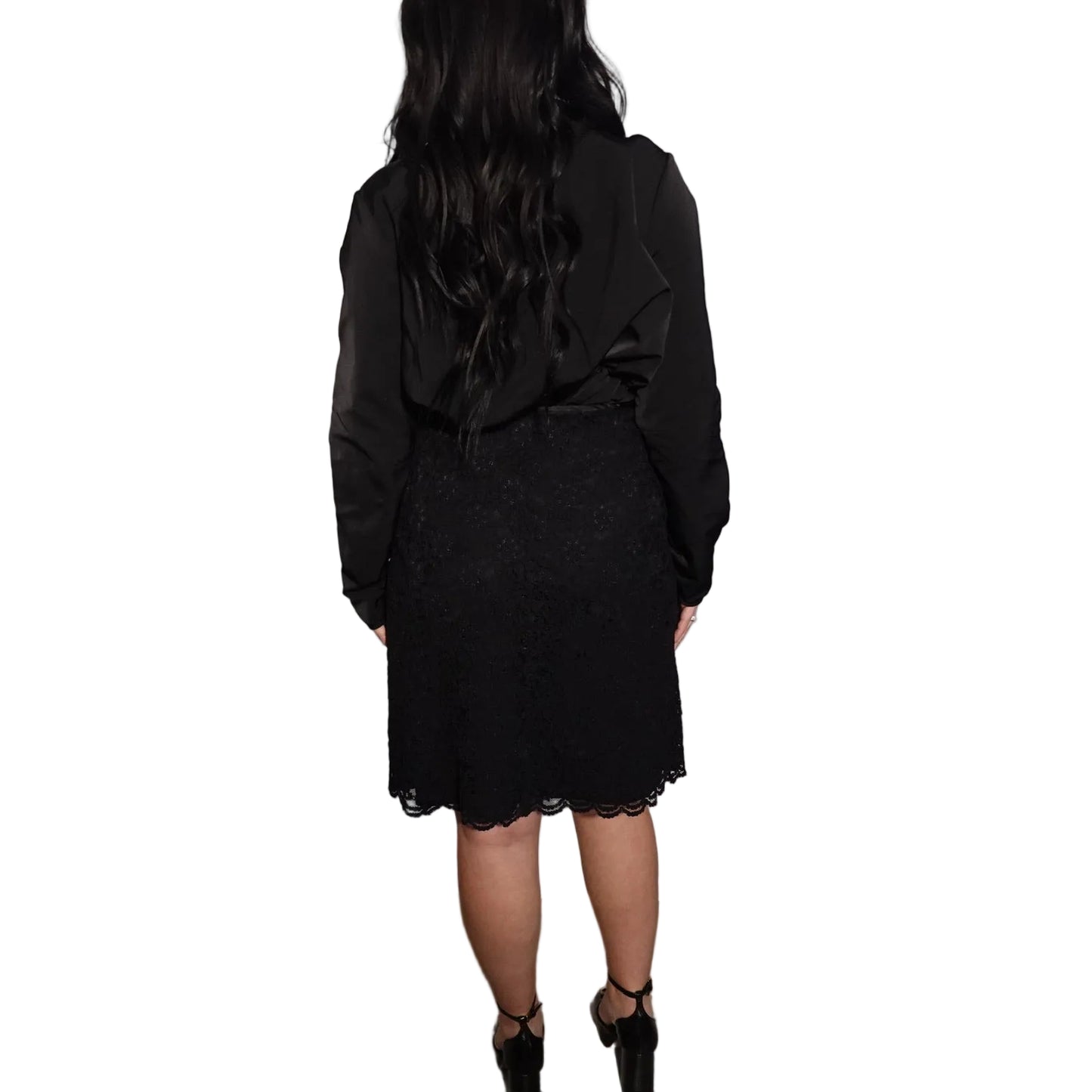 Hillard & Hanson Black Lace A-Line Skirt-8