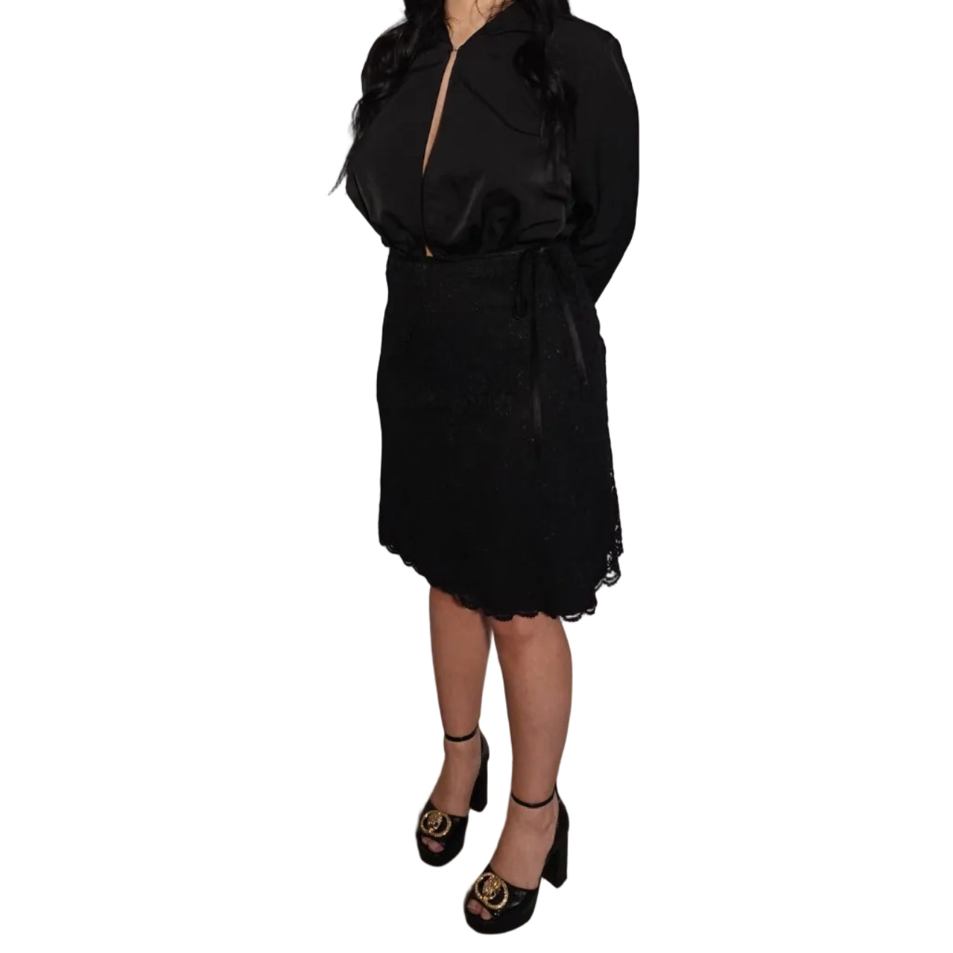 Hillard & Hanson Black Lace A-Line Skirt-8