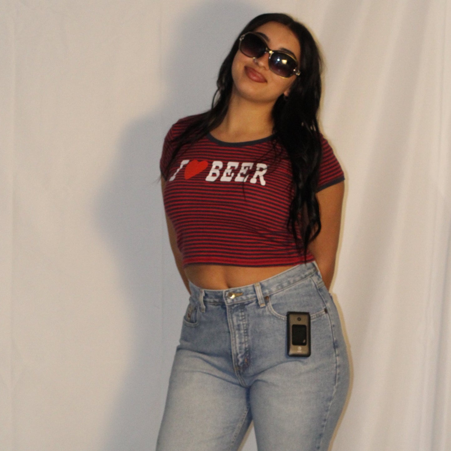 "I ❤️ BEER" Red&Navy Striped Baby Tee