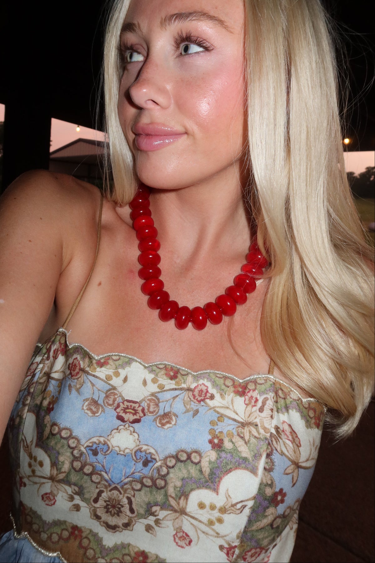 Bailey Chunky Beaded Necklace- Red