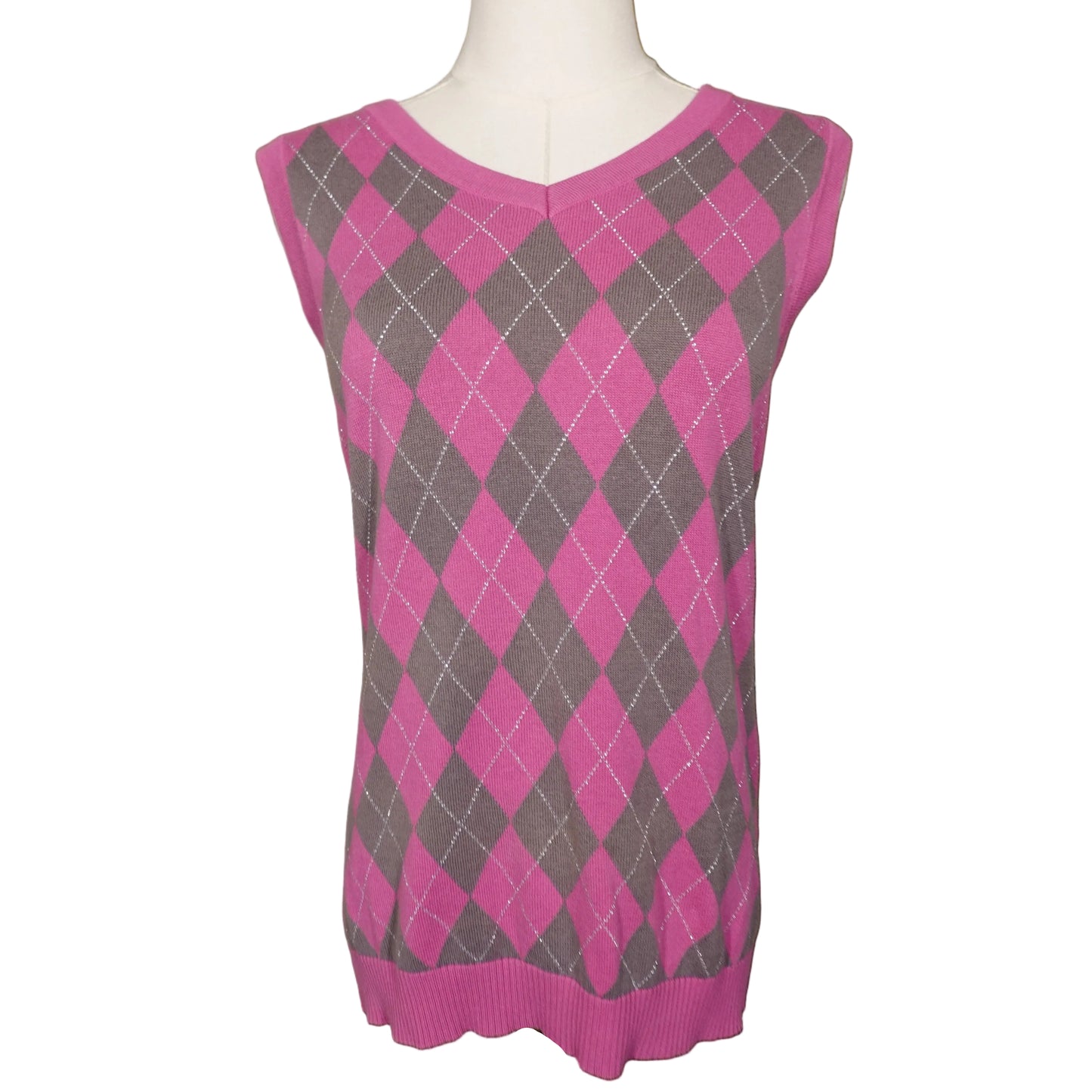 Maggie Lane Pink Plaid Sweater Vest (L)