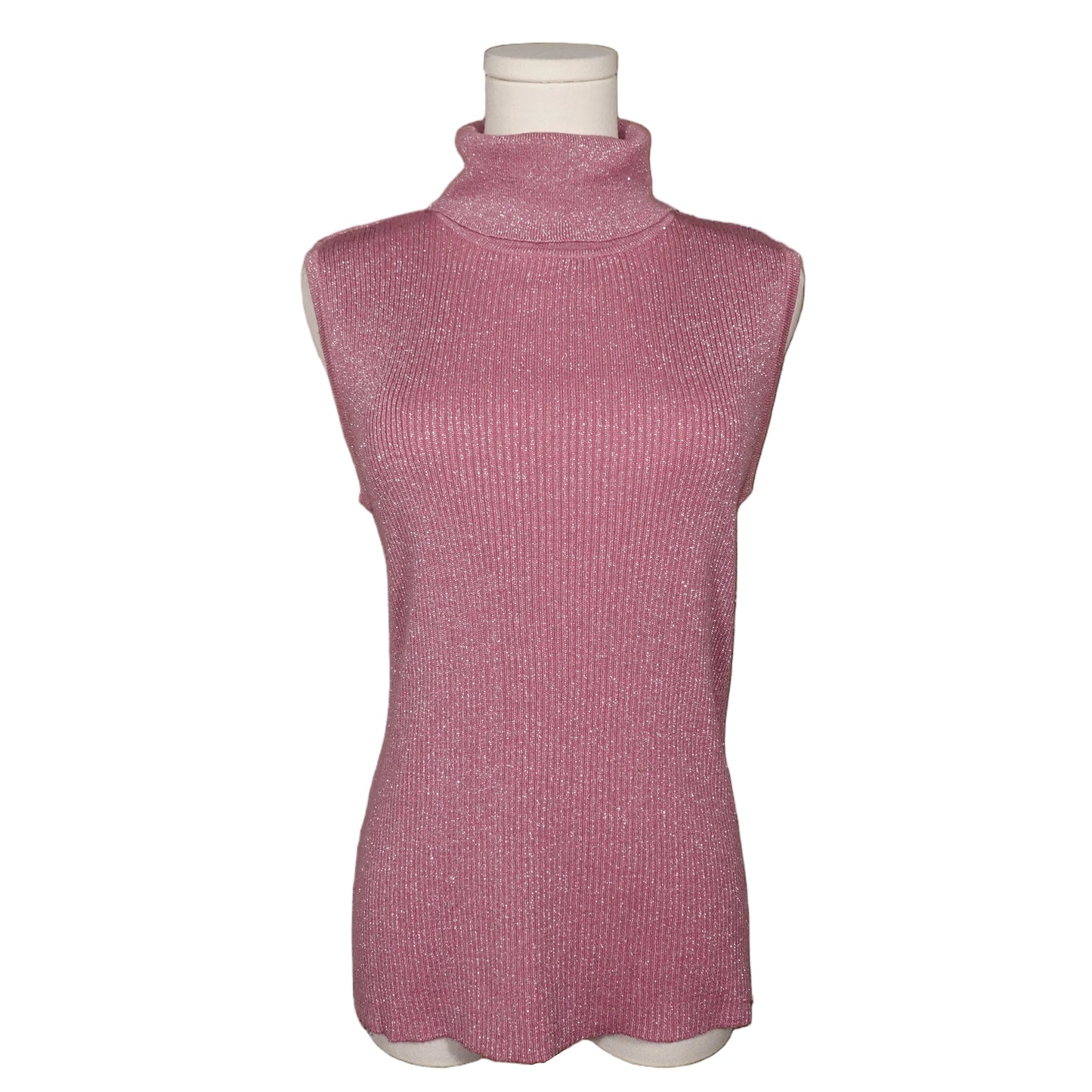 Kikit Pink Shimmer Mock Sleeveless Sweater-M