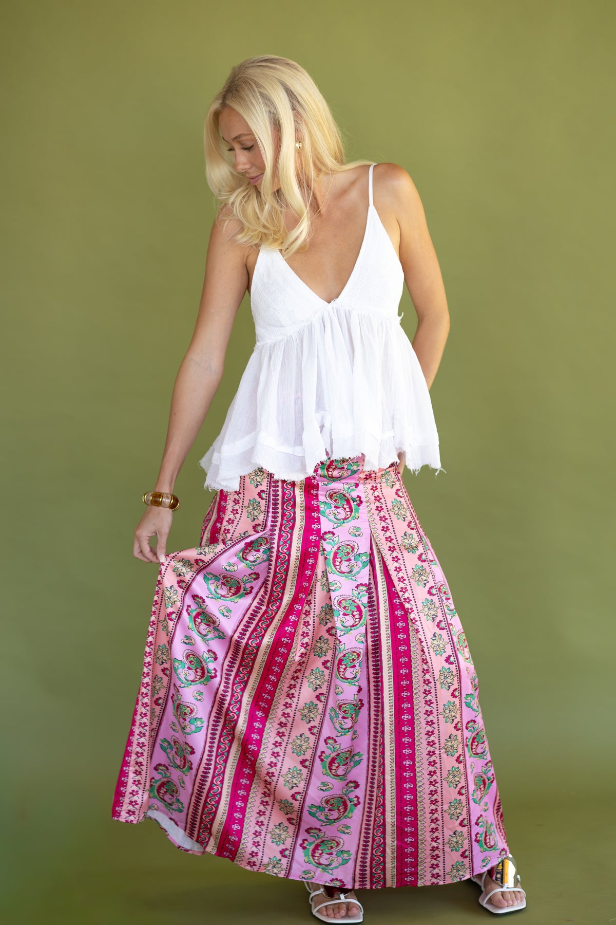 Pink Palms Maxi Skirt