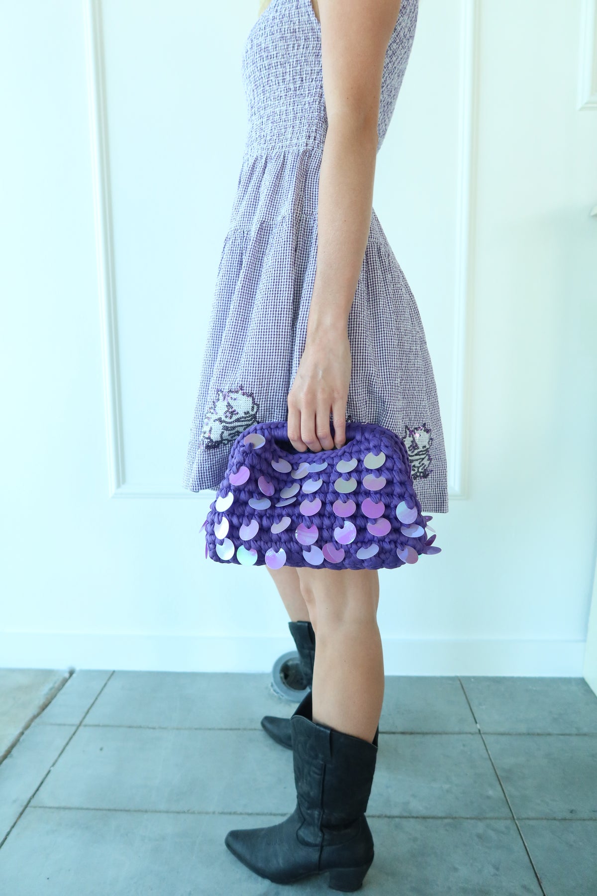 Woven Sequin Mini Handbag - Dark Purple