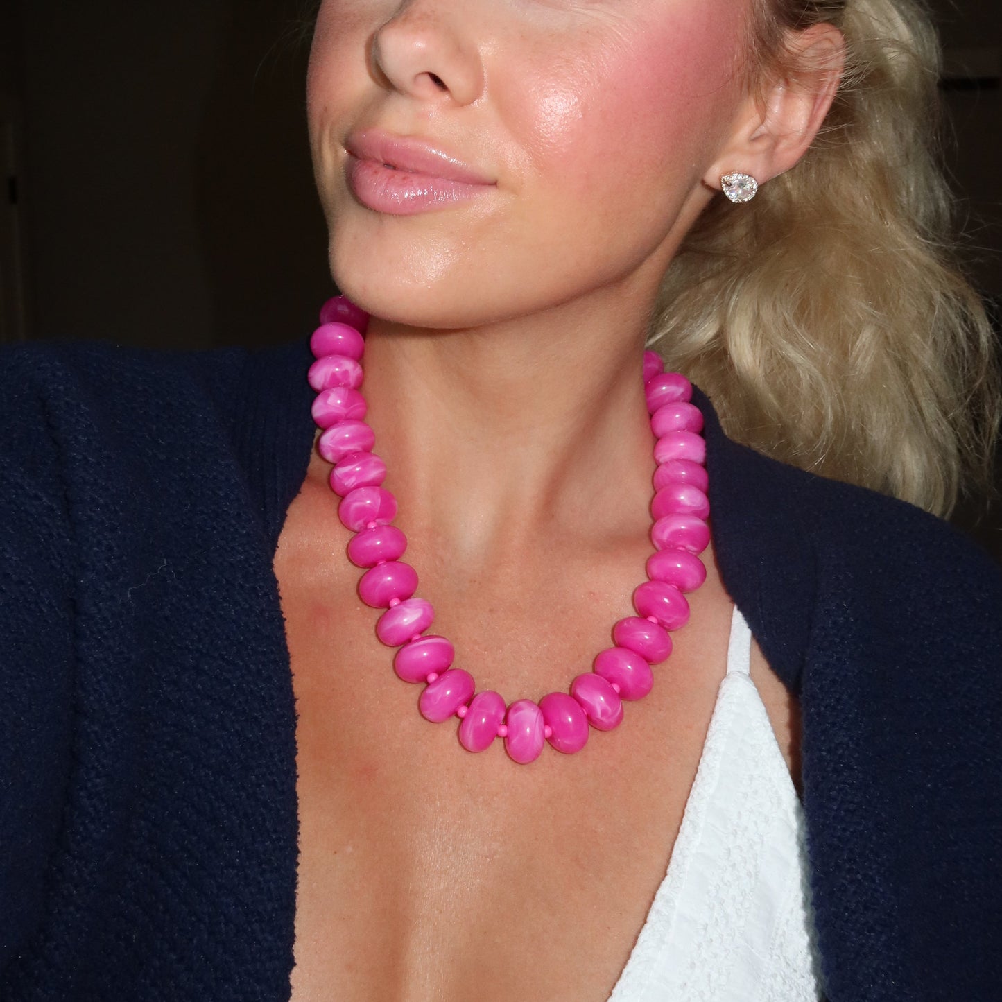 Marlan Chunky Beaded Necklace- Hot Pink Mix