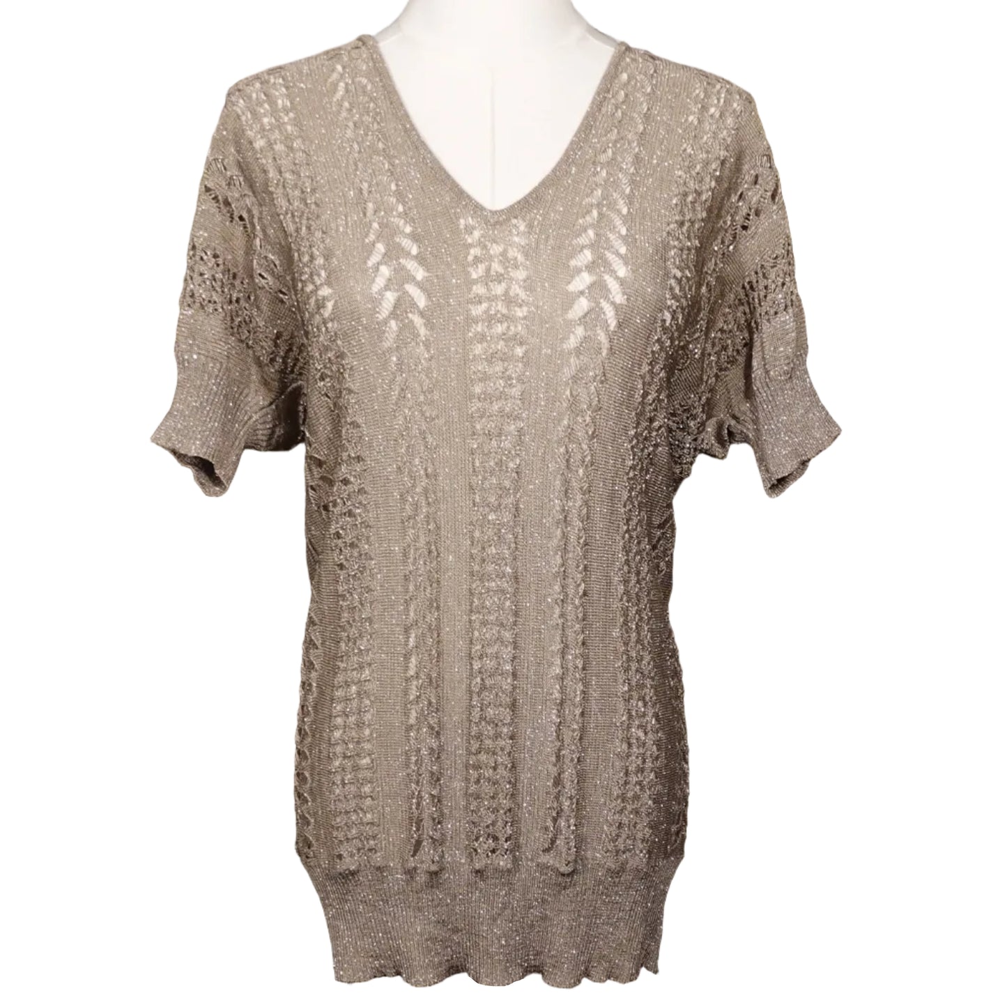 The Limited Metallic Open Knit Tunic Sweater-M