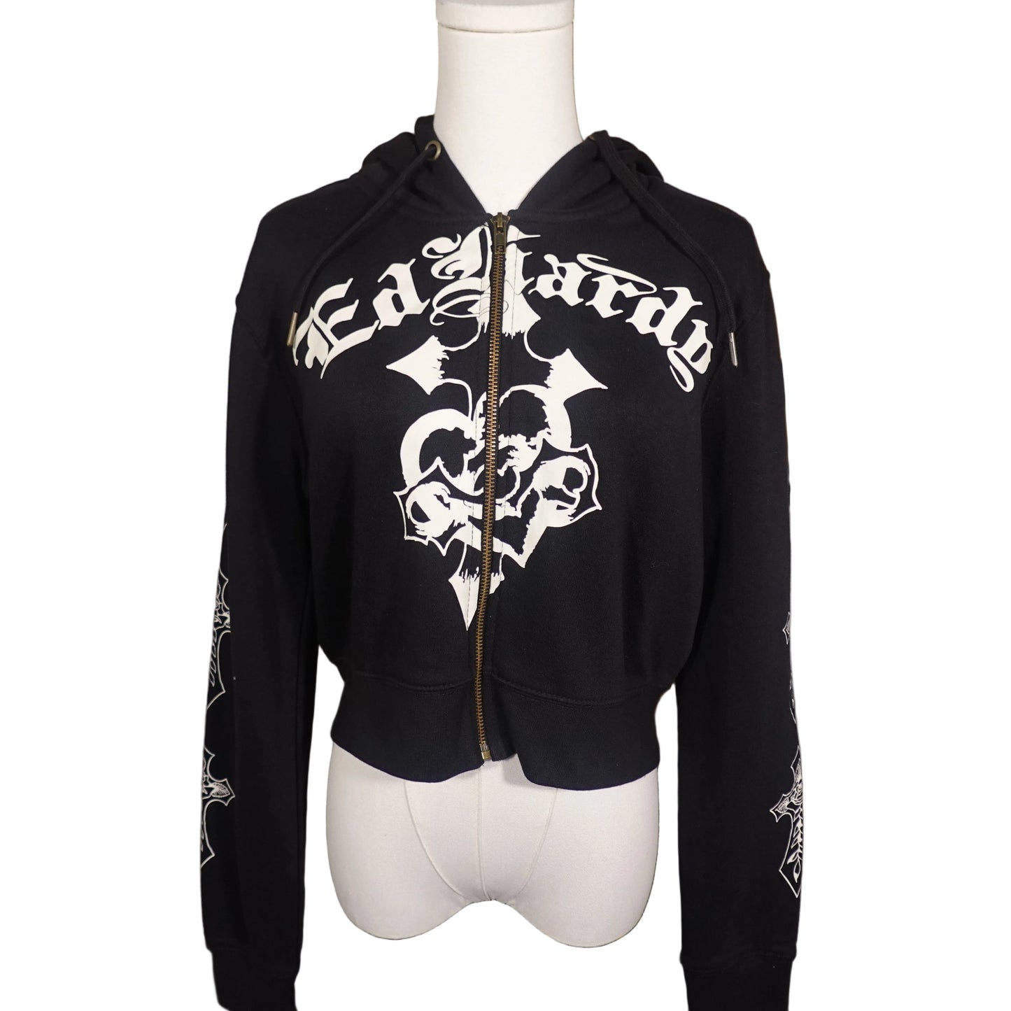 Ed Hardy Crosses Women's Zip Front Black Jacket-XL