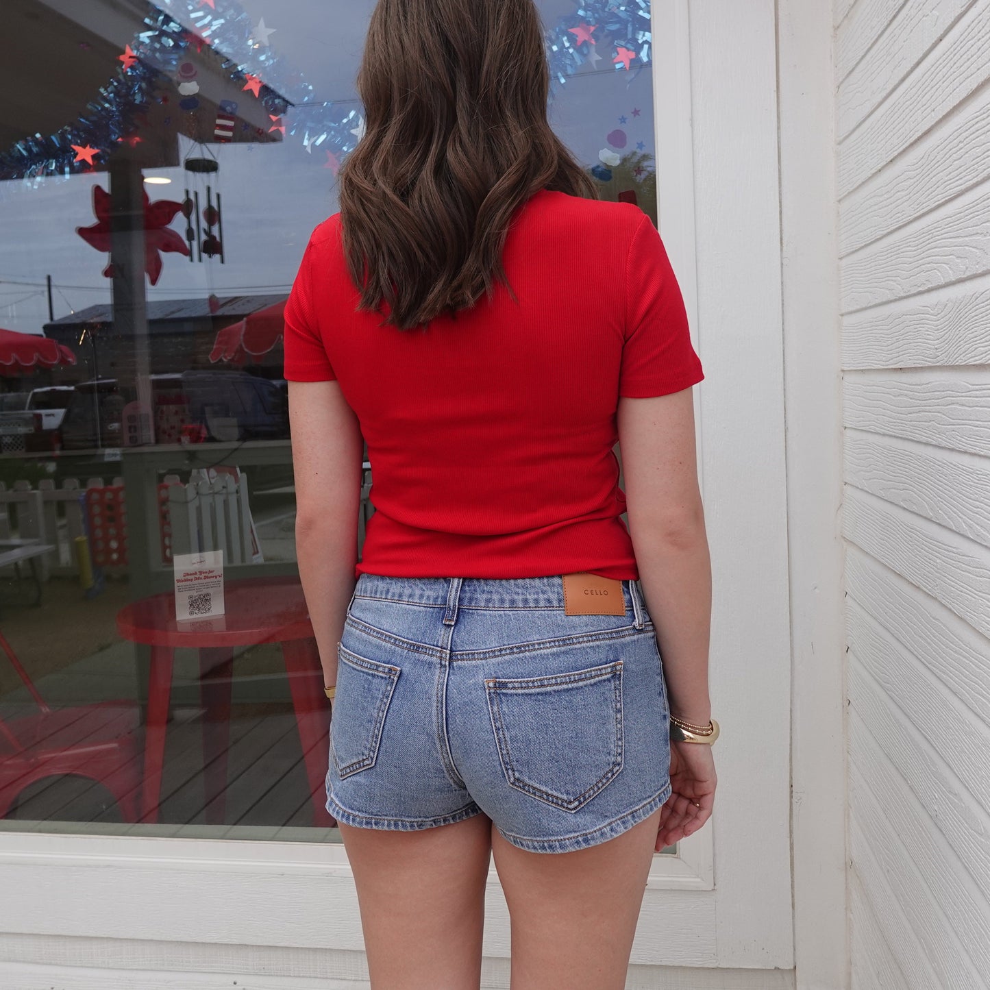 Low-Rise Button Denim Shorts