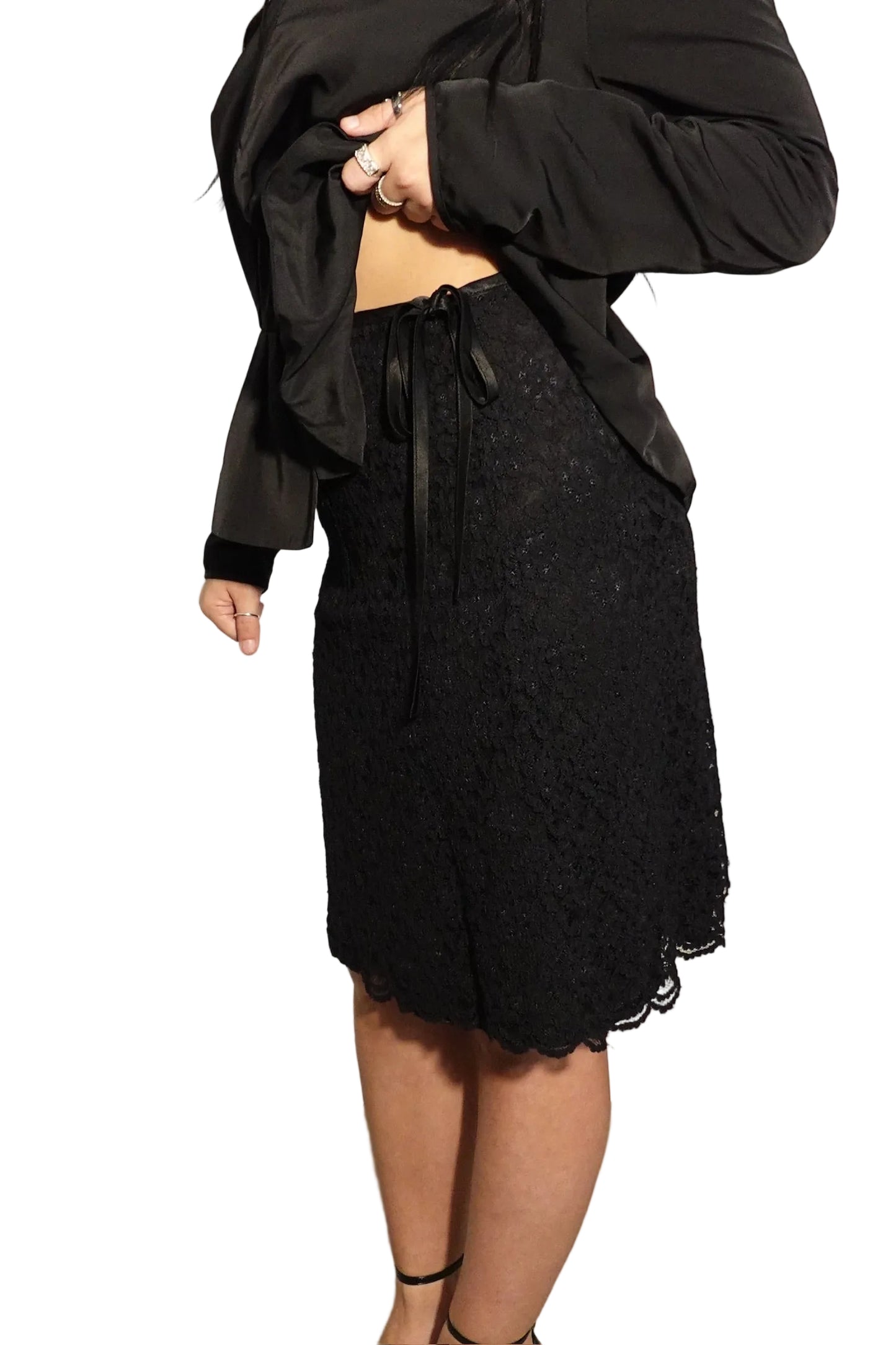 Hillard & Hanson Black Lace A-Line Skirt-8