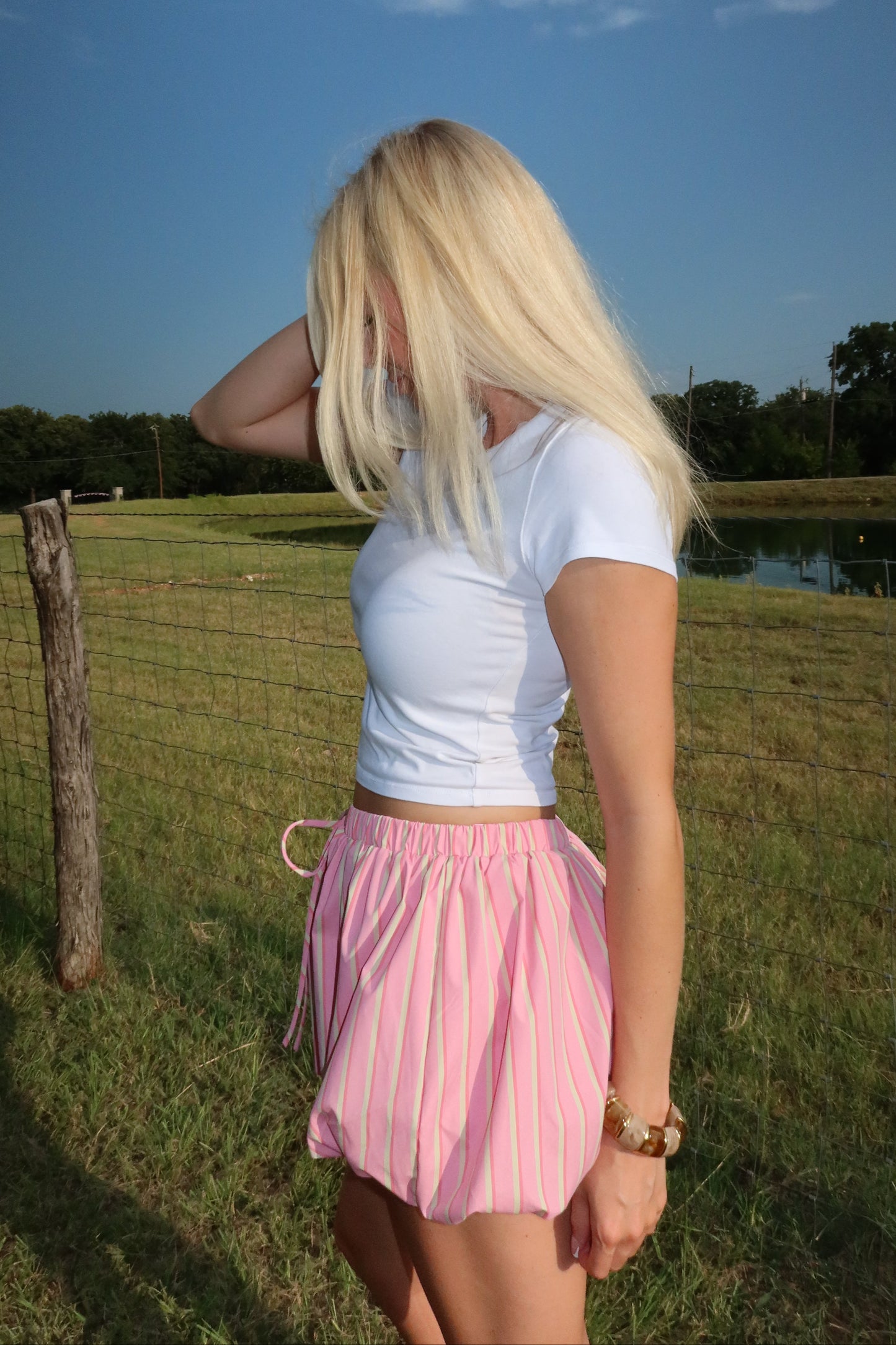Striped Bubble Hem Mini Skirt