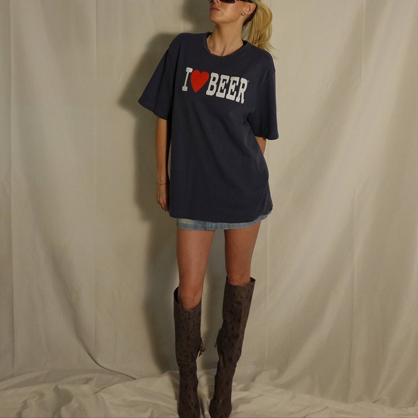"I ❤️ BEER" Grey/Blue Vintage Tee