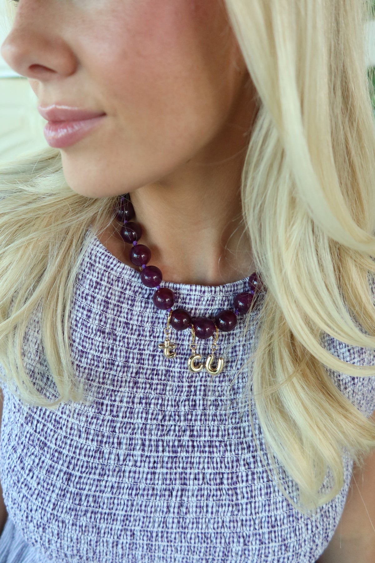 TCU Purple Bubble Beaded Necklace