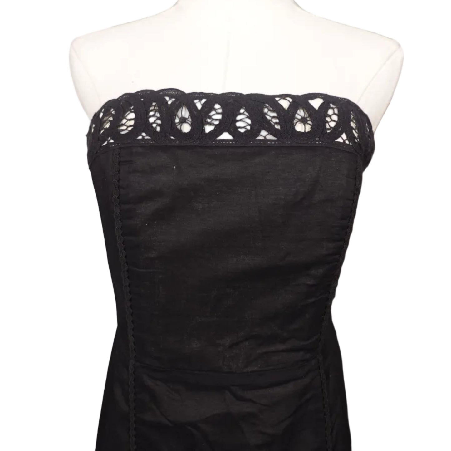 White House Black Market Vintage Black Strapless Dress with Laced Bottom (Size 6)