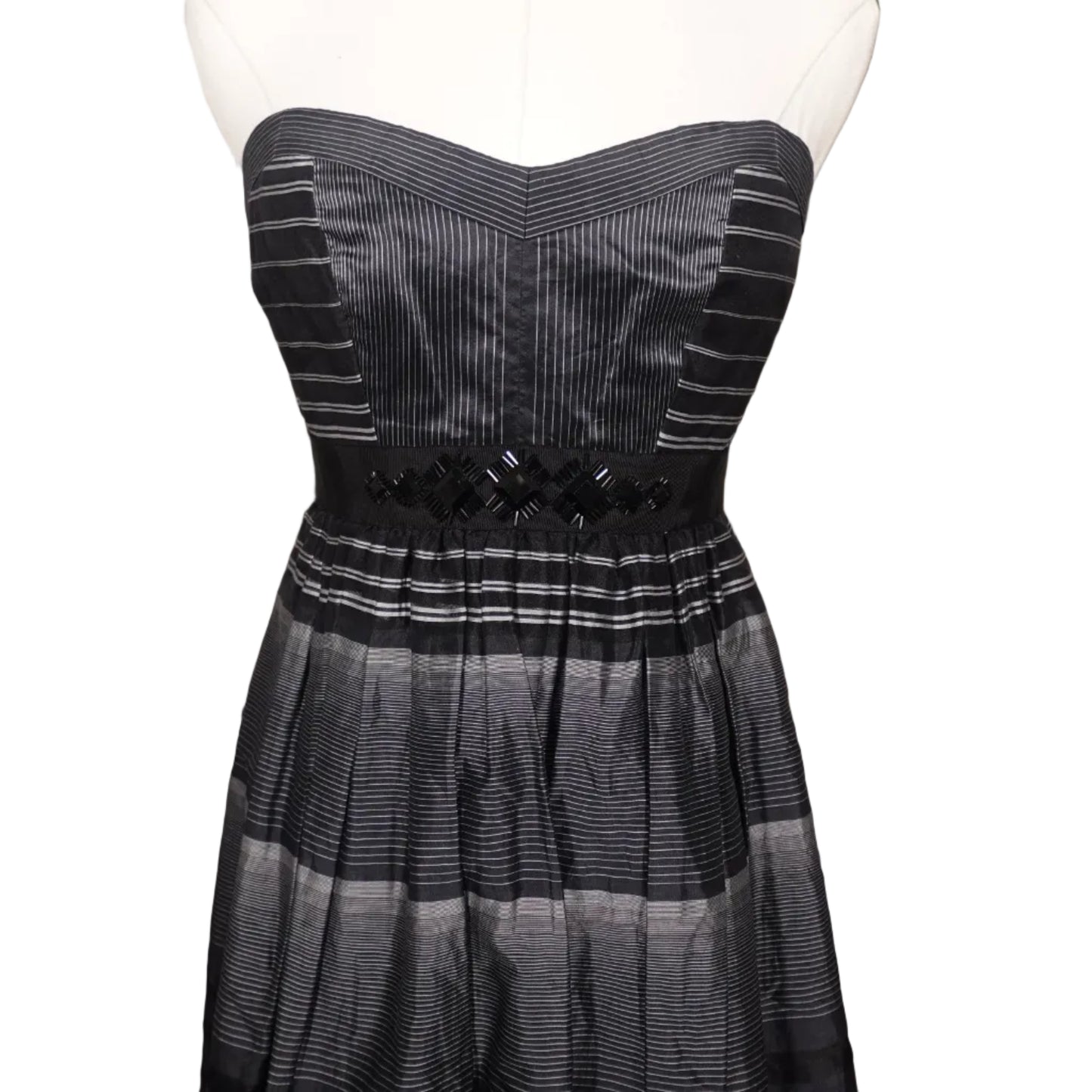BCBGMAXAZRIA Vintage Black and White Strapless Mini A-Line Dress (Size 2)