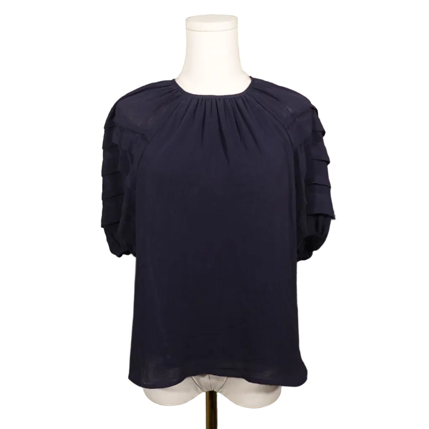 Express Navy Chiffon Blouse with Sheer Sleeves-XS