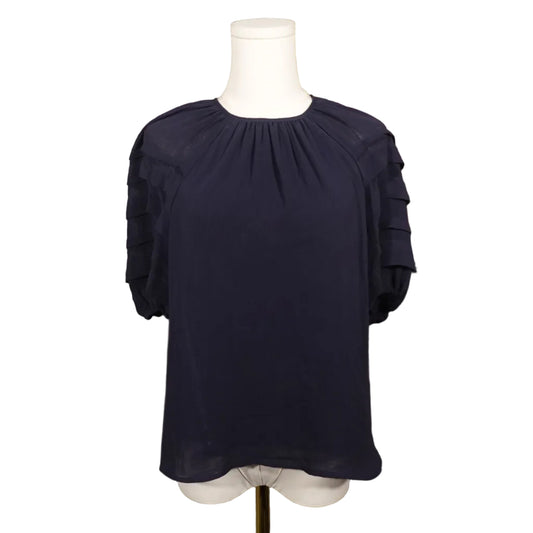 Express Navy Chiffon Blouse with Sheer Sleeves-XS