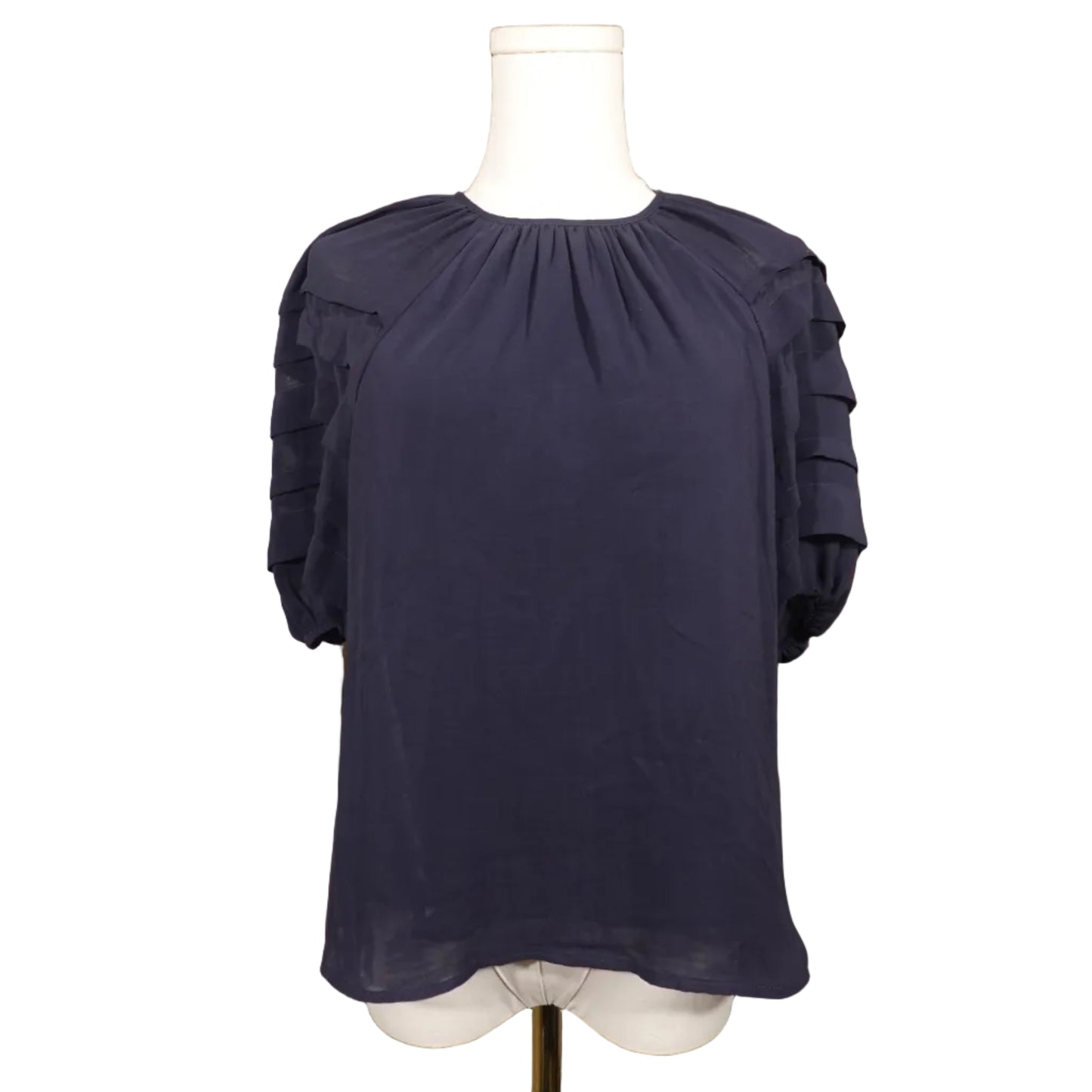 Express Navy Chiffon Blouse with Sheer Sleeves-XS