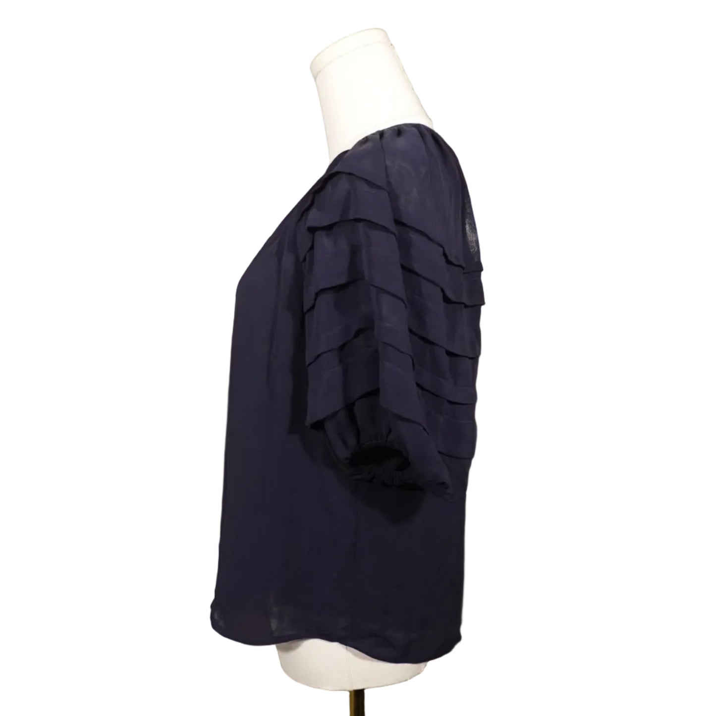 Express Navy Chiffon Blouse with Sheer Sleeves-XS