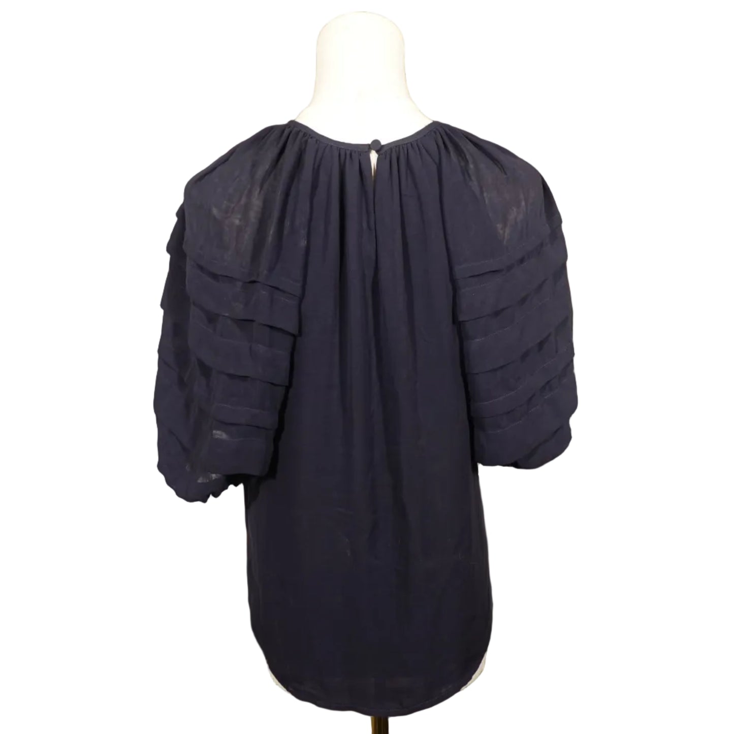 Express Navy Chiffon Blouse with Sheer Sleeves-XS