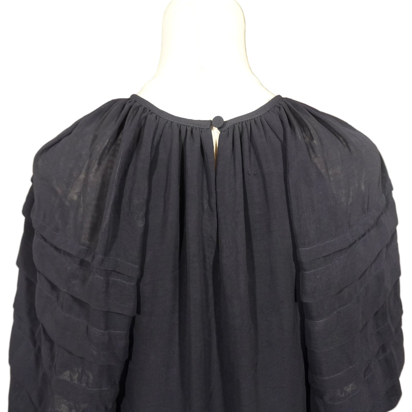 Express Navy Chiffon Blouse with Sheer Sleeves-XS