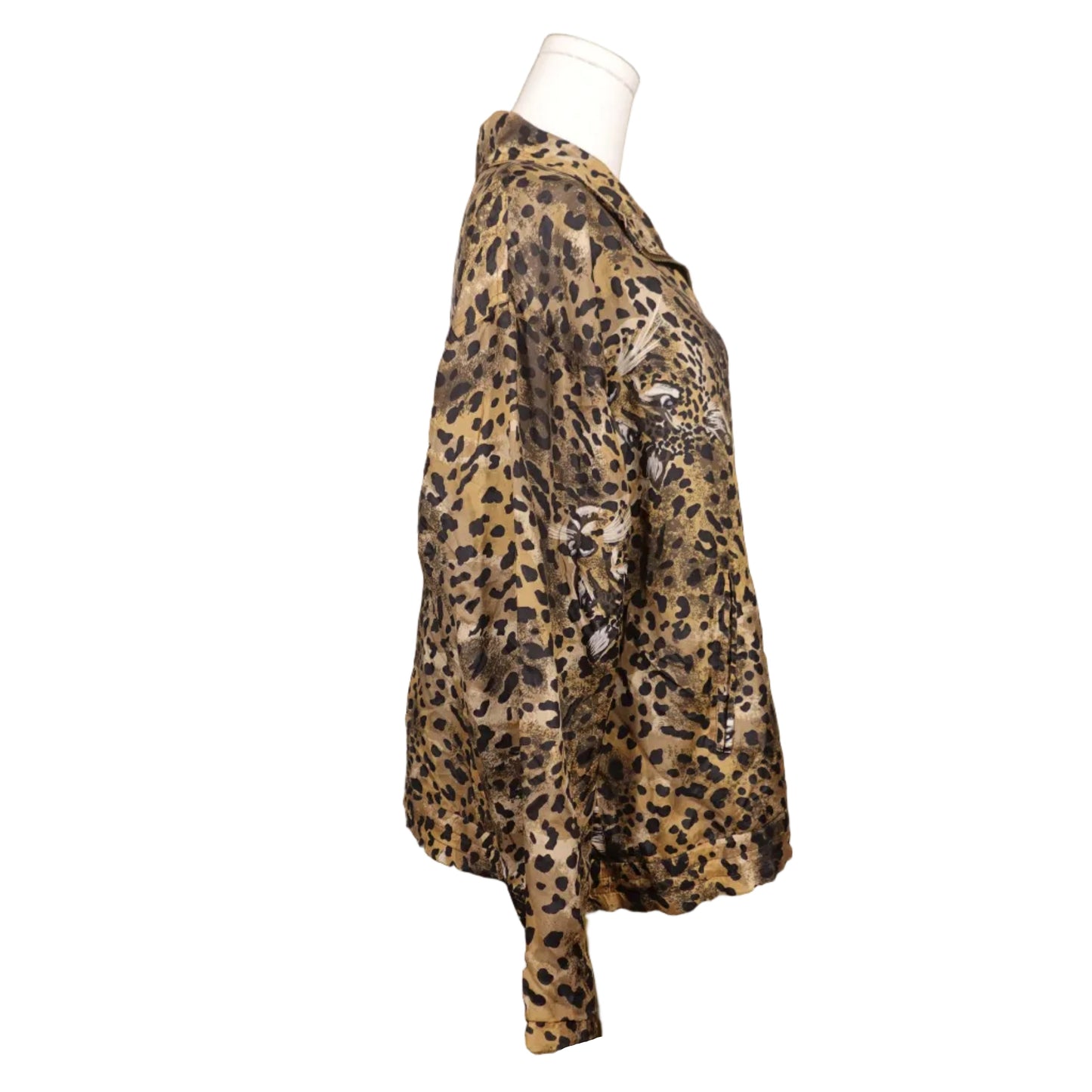 EVR Cheetah Print Silk Zip-Up Windbreaker Jacket-M