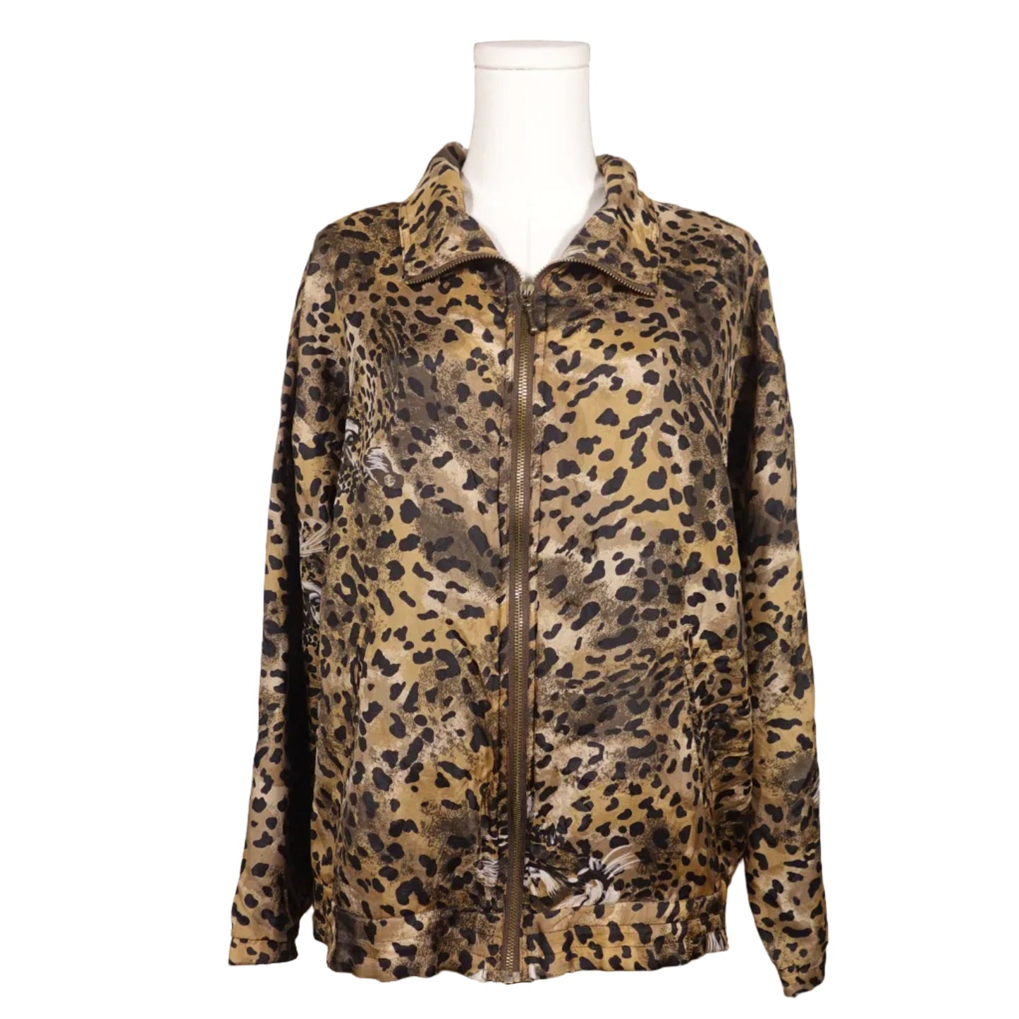 EVR Cheetah Print Silk Zip-Up Windbreaker Jacket-M