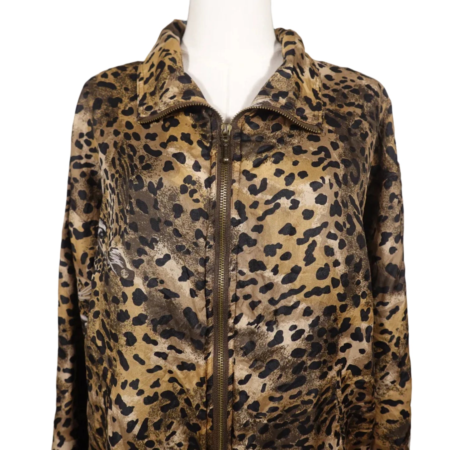 EVR Cheetah Print Silk Zip-Up Windbreaker Jacket-M