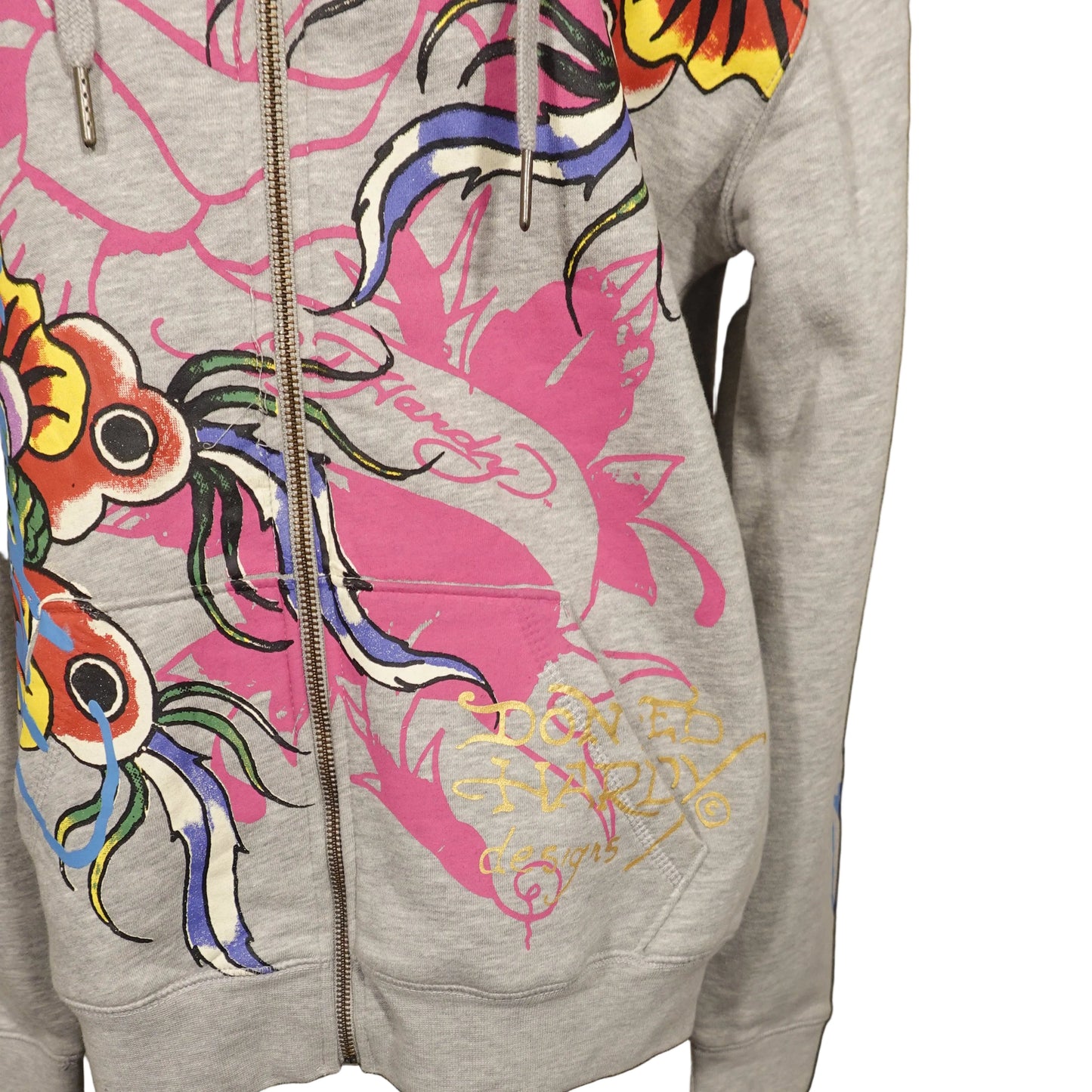 Oversized Ed Hardy Grey Zip Up Hoodie-XS