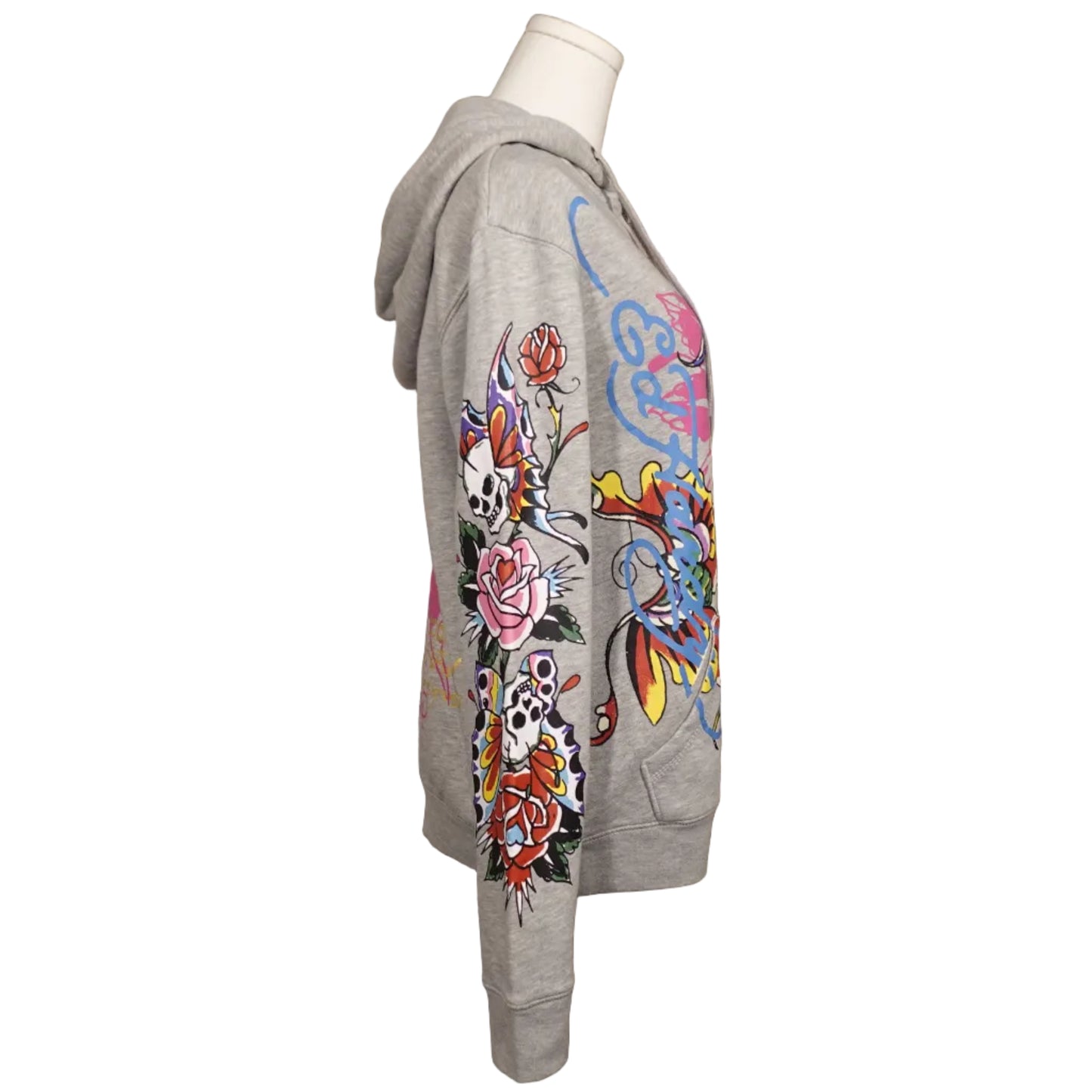 Oversized Ed Hardy Grey Zip Up Hoodie-XS
