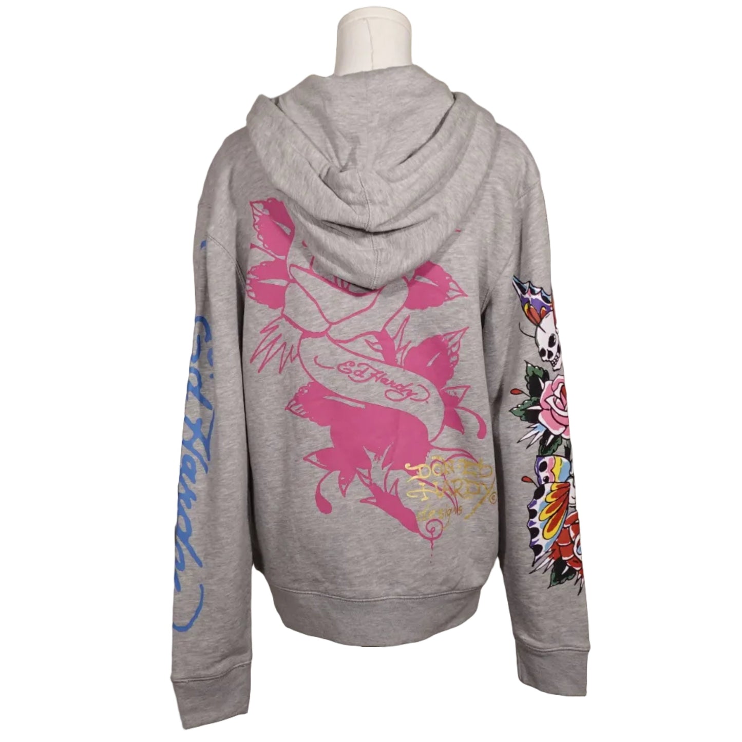 Oversized Ed Hardy Grey Zip Up Hoodie-XS