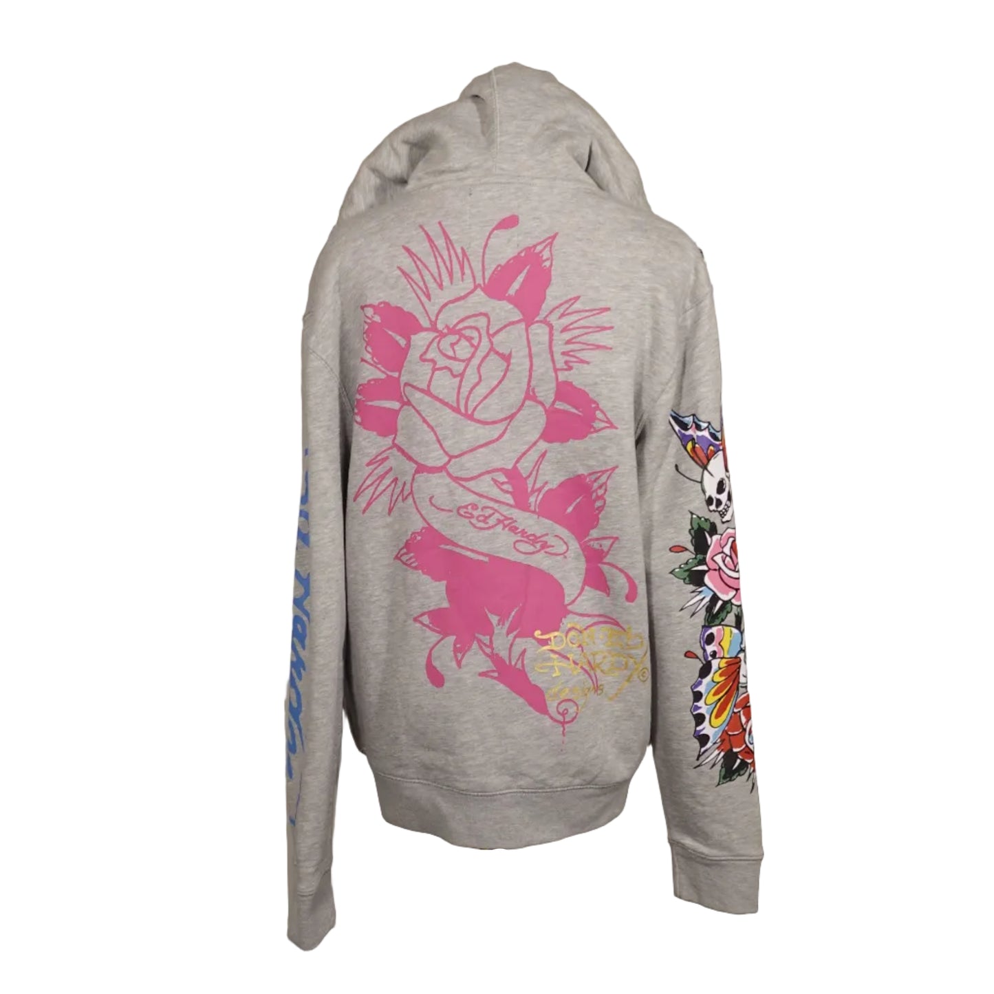 Oversized Ed Hardy Grey Zip Up Hoodie-XS