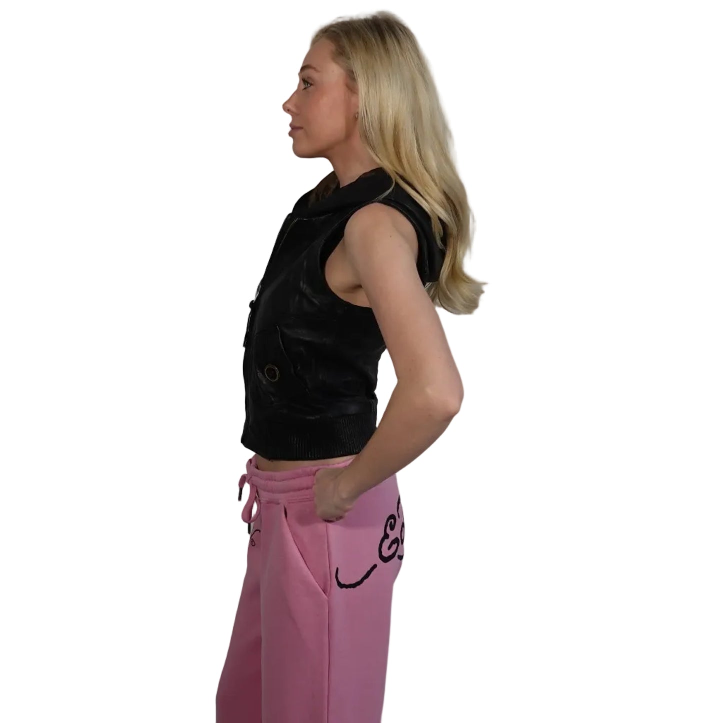 June Faux Leather Hooded Vest-XS