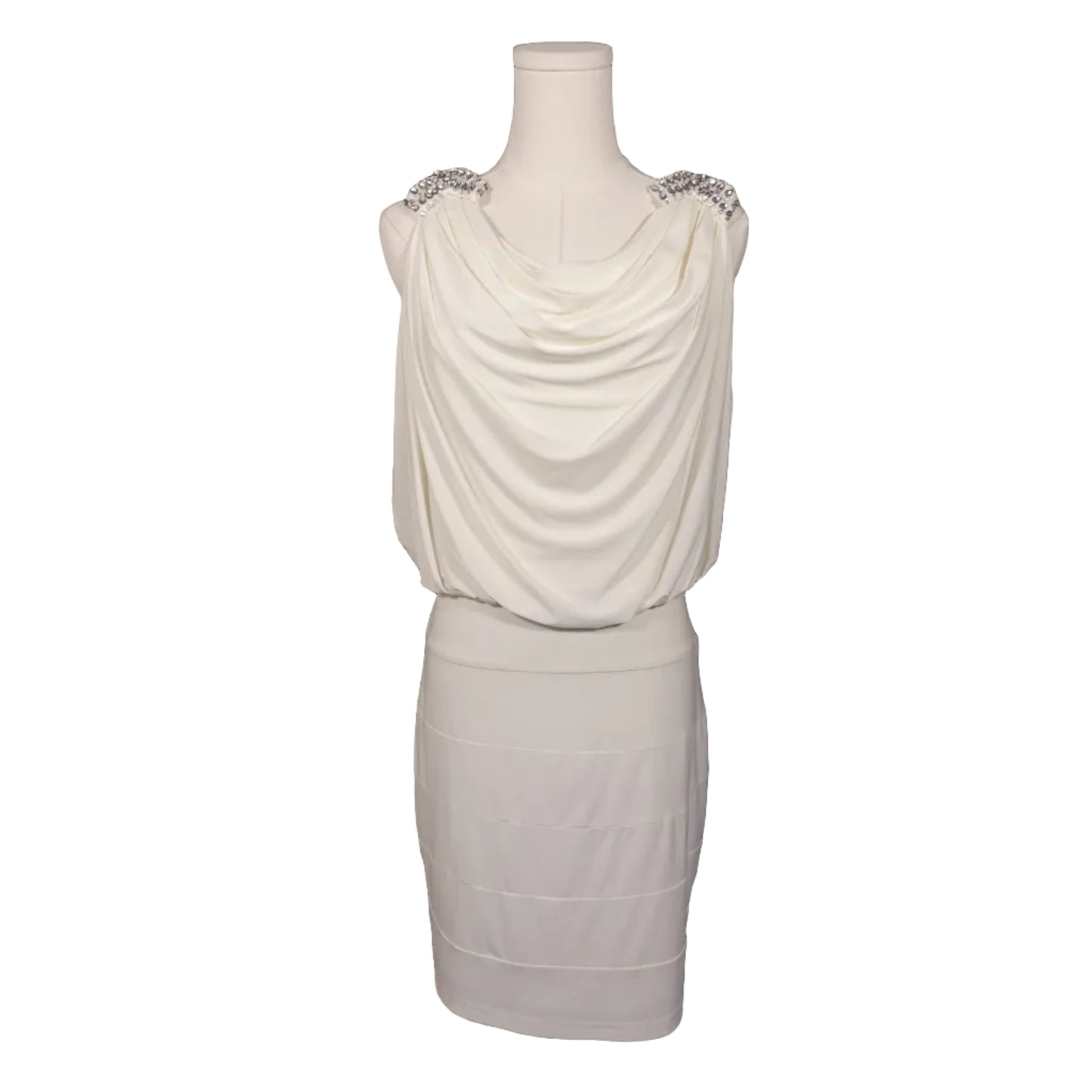 Cachet Cream Dress with Beaded Shoulder Details-Size 10