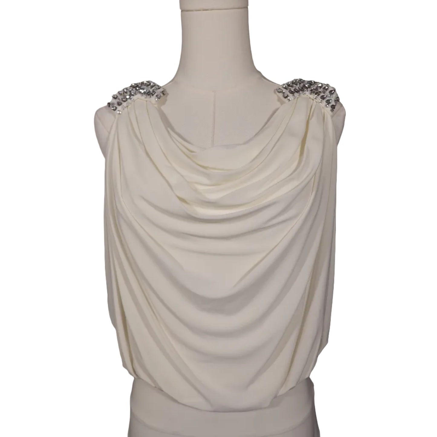 Cachet Cream Dress with Beaded Shoulder Details-Size 10