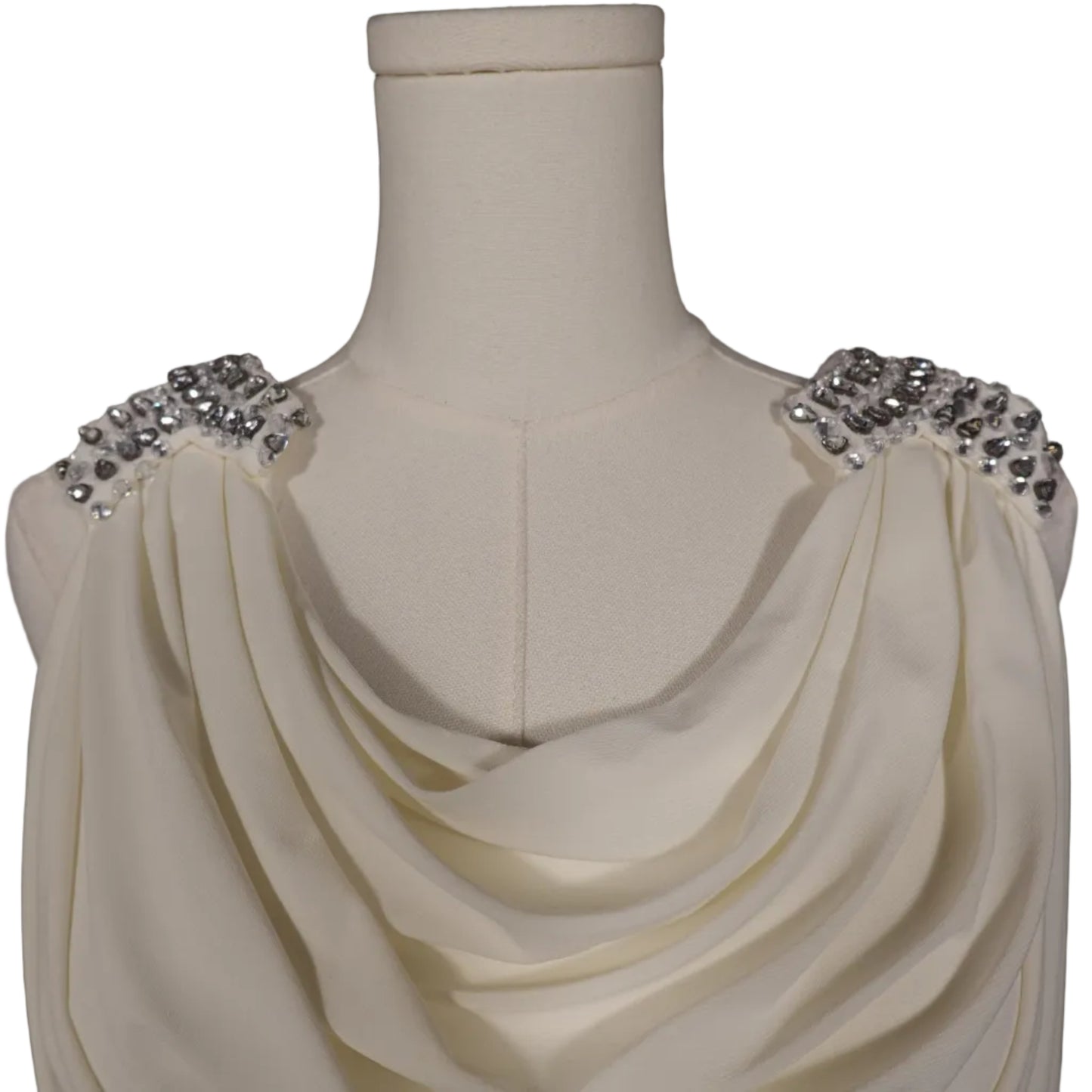 Cachet Cream Dress with Beaded Shoulder Details-Size 10